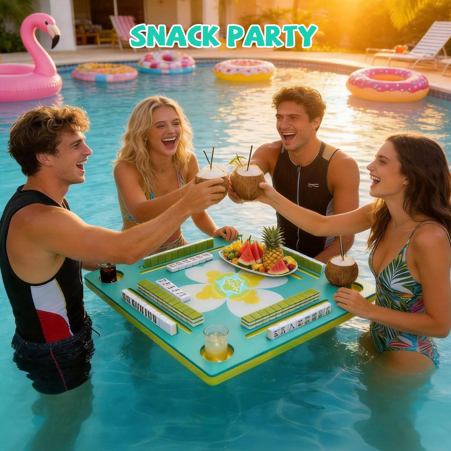 GKQWLW Floating Mahjong Table for Pool, Double-Sided Water Game Tray with Mahjong & Poker Card Playing Surfaces for Poker, Card, Dominoes, Board Games
