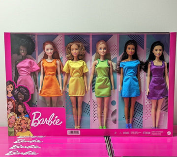 Barbie Doll Rainbow Dress Colors 6 Pack Girls Fashionable Chic Ethnic Six Dolls Easter Rainbow Set Spring Fashions (HKX88)