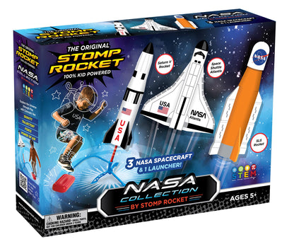Stomp Rocket Space Collection Rocket Launcher for Kids, 3 NASA Rockets - Backyard & Outdoor Fun Toy Gift for Boys & Girls - STEM Soft Foam Blaster Set