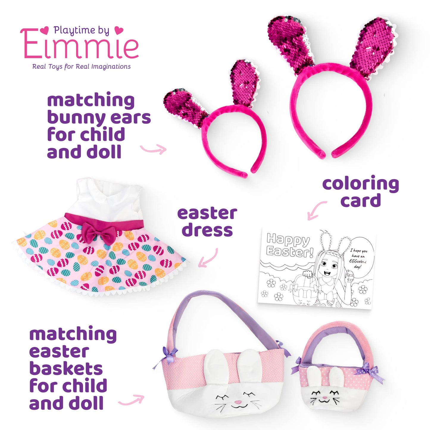 Playtime by Eimmie Doll Clothes & Accessories Set, Easter Holiday Dress with Matching Accessories, Fits American, Generation, & Similar 18-Inch Dolls