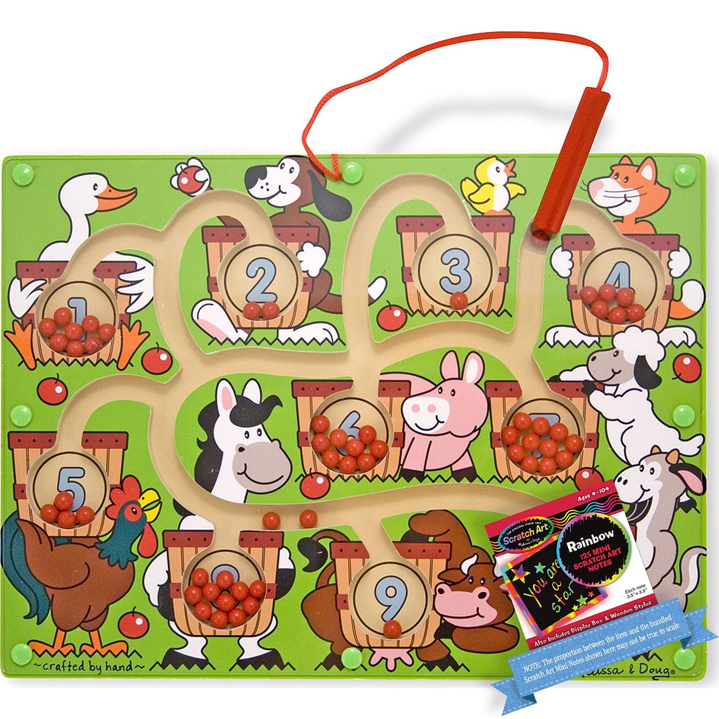 Number Maze: Wooden Activity Board Bundle with 1 Theme Compatible M&D Scratch Fun Mini-Pad (02280)