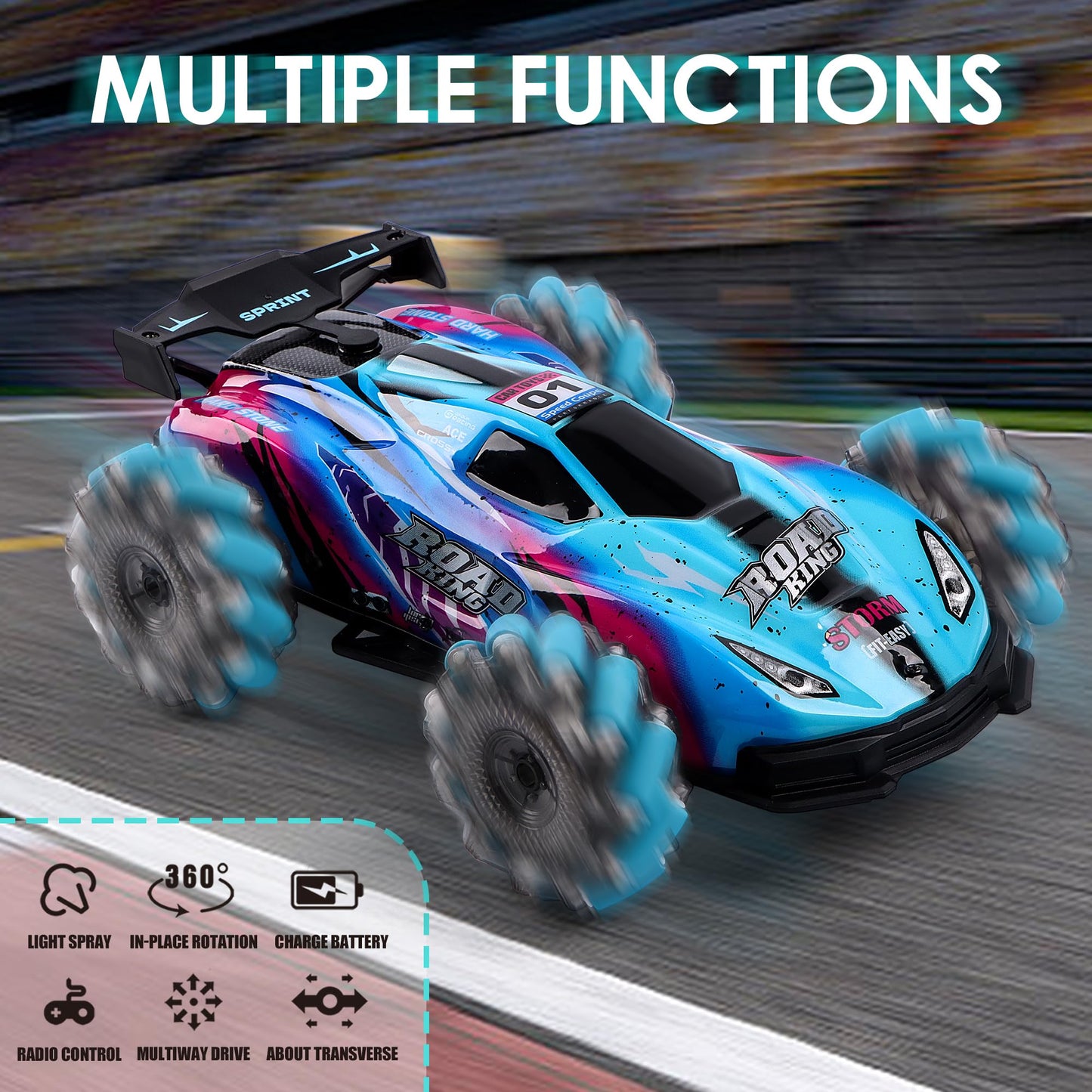 SPRSHY RC Stunt Car Toys - Gesture Remote Control Racing Cars Comes with Spray,Lights,360° Rotation for Kids,Vehicle Birthday Gifts for Boys and Girls