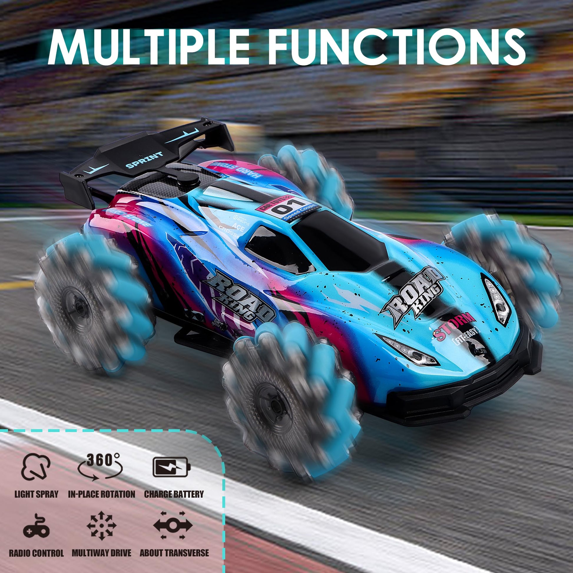 SPRSHY RC Stunt Car Toys - Gesture Remote Control Racing Cars Comes with Spray,Lights,360° Rotation for Kids,Vehicle Birthday Gifts for Boys and Girls