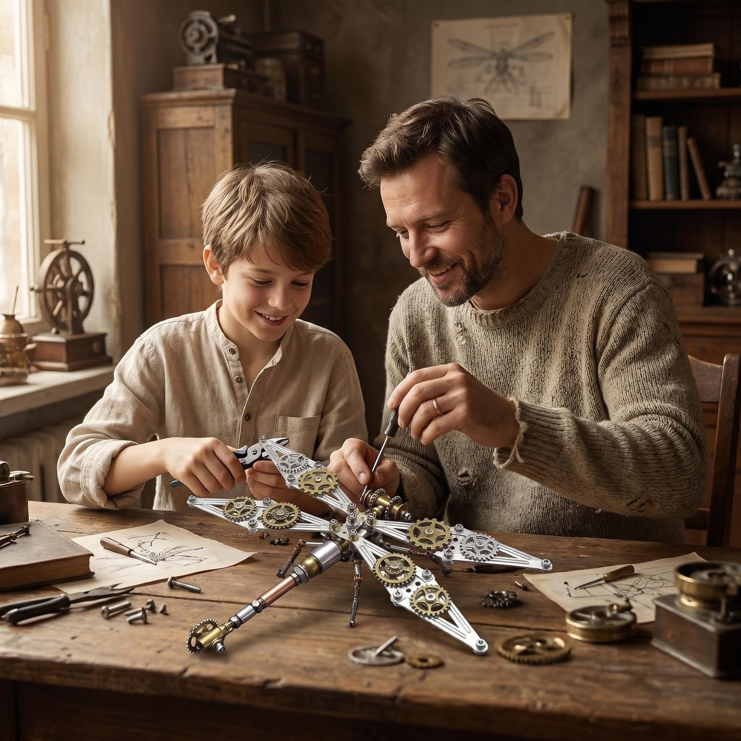 Steampunk Dragonfly 3D Metal Puzzle : 140+ Pcs 2-3 Hrs Screw Build Desktop Display Ornament DIY Assembly Gift for Father Men Teens Christmas