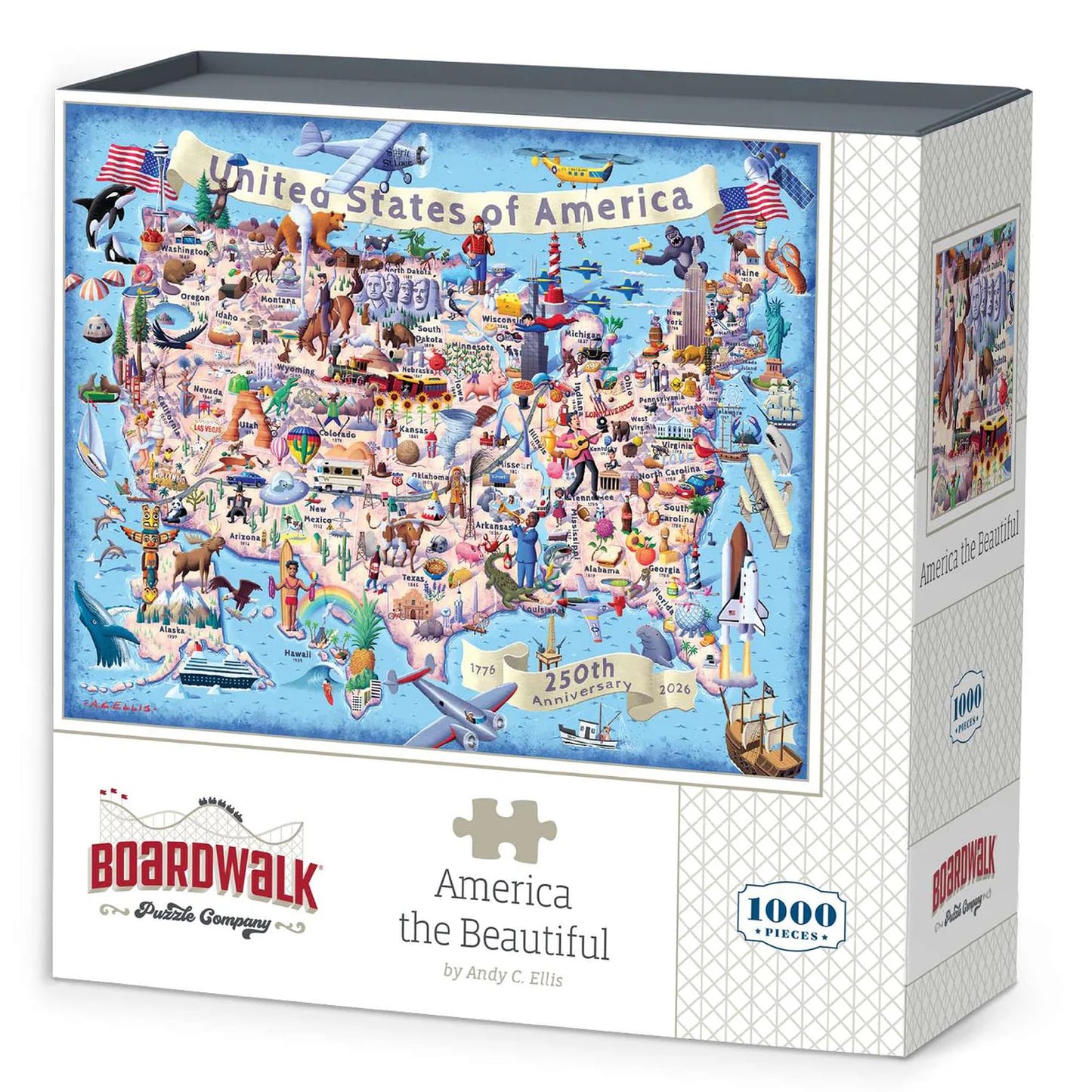 Boardwalk 1000 Piece Jigsaw Puzzle 250th Anniversary 4th of July Patriotic Summer Premium Puzzles for Adults and Family 19"x26" - America