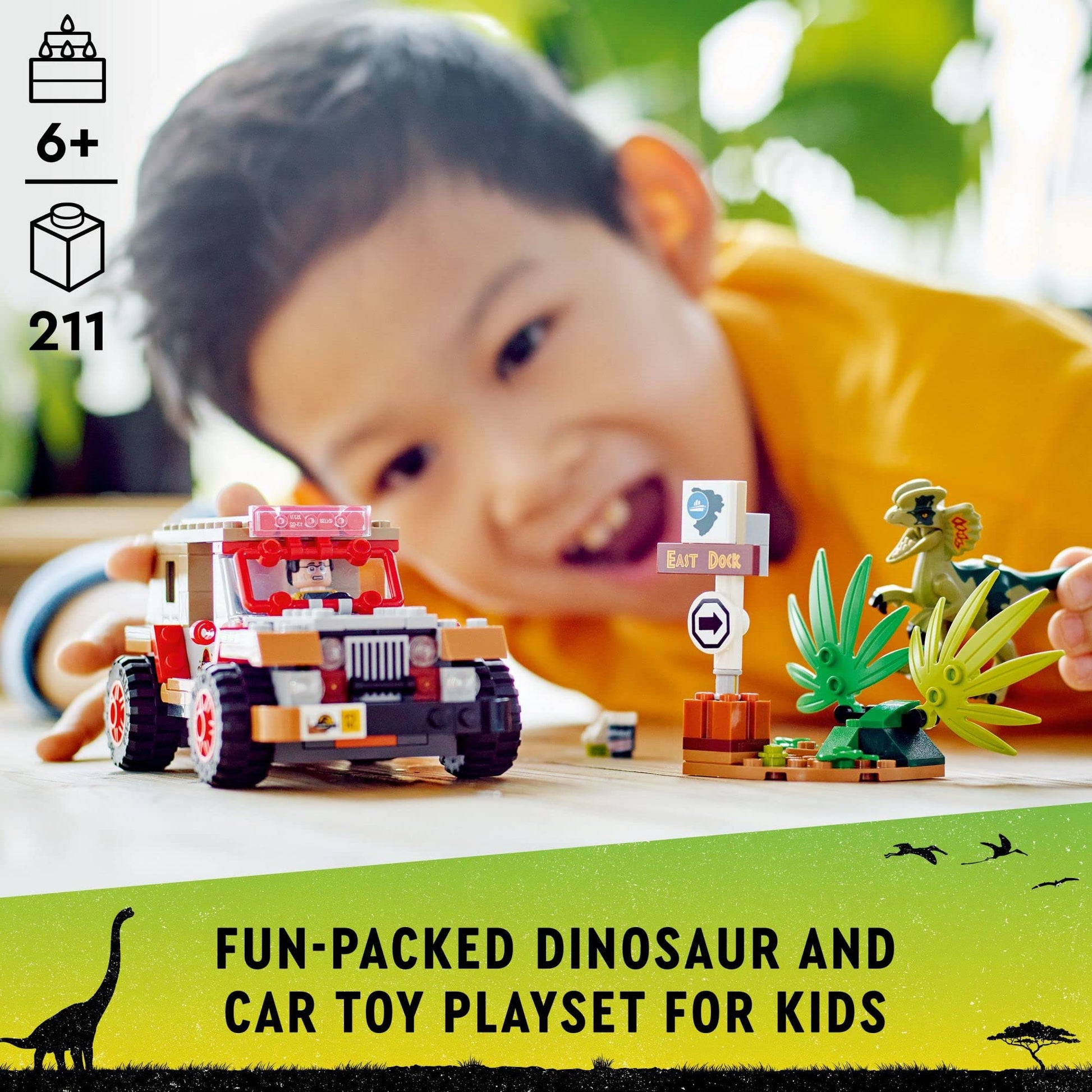 LEGO Jurassic Park Dilophosaurus Ambush 76958 Building Toy Set for Jurassic Park 30th Anniversary, Dinosaur Toy with Dino Figure and Jeep Car Toy