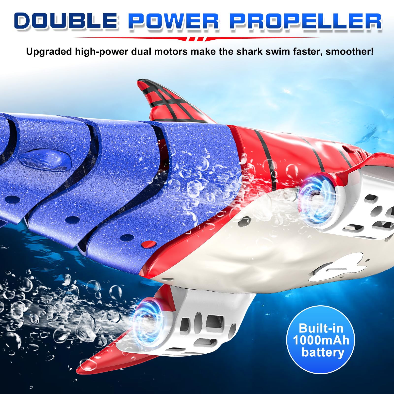 Aomifmik Remote Control Shark Toy Rechargeable with Dual Motor Propellers