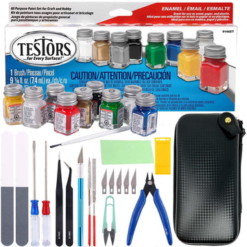 Testors Model Paint and Pixiss Model Accessory Kit - 10 Rich Enamel Paints - Fast Drying - Adheres to Plastic, Paper, Metal - Includes Essential Tools