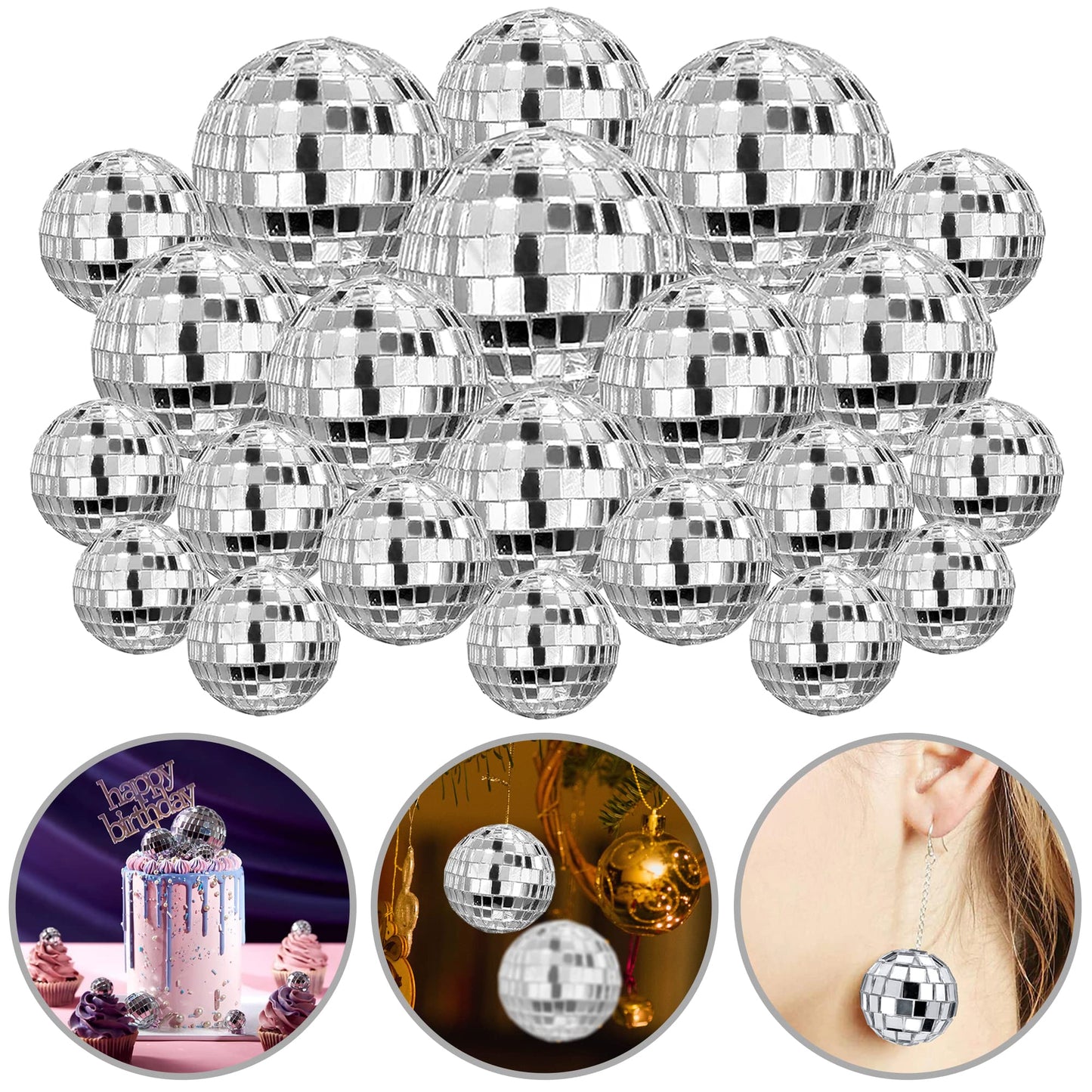 45PCS Disco Ball Cake Decoration Ornaments Reflective Mirror Ball Cake Decoration 70s Disco Themed Party Christmas Tree Decoration