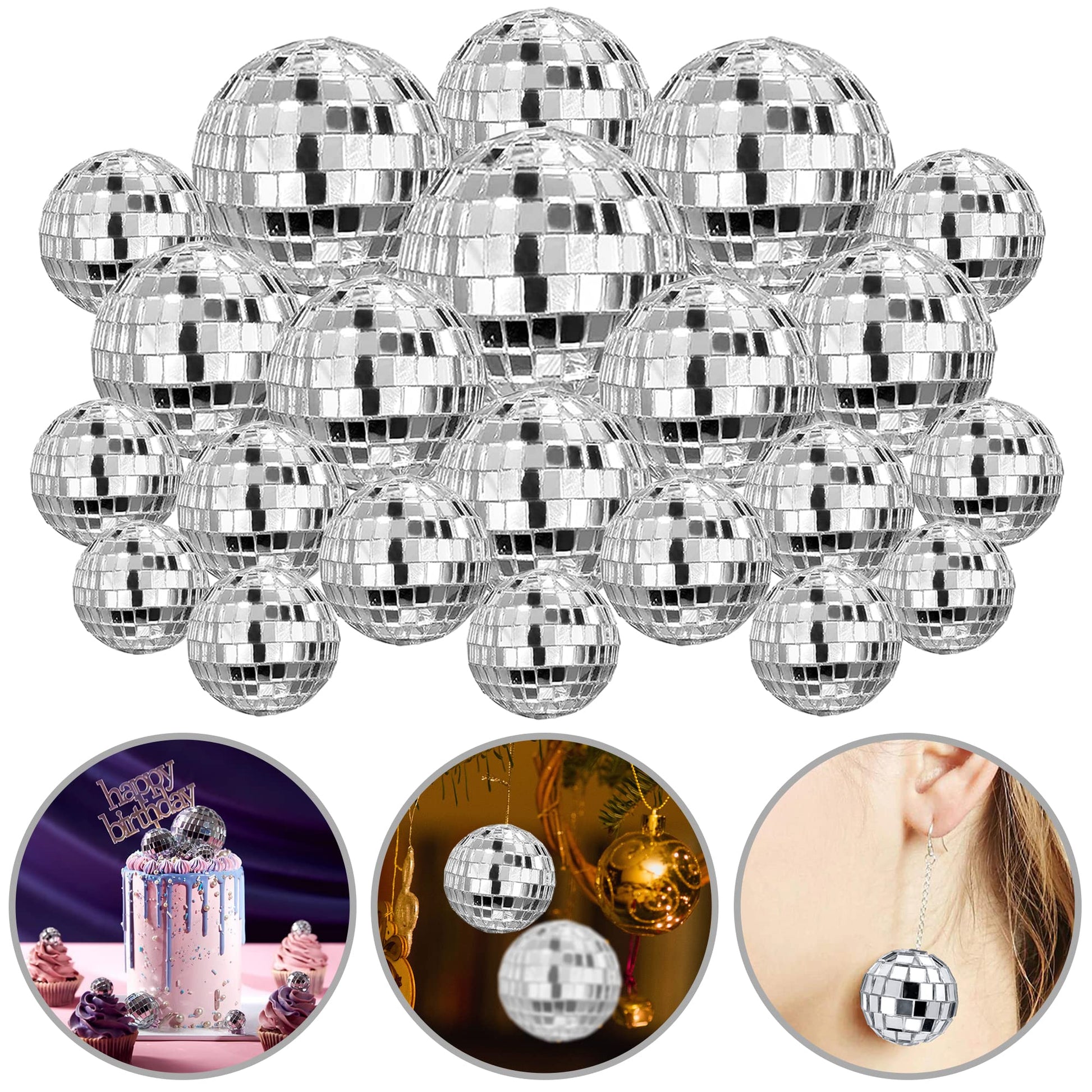 45PCS Disco Ball Cake Decoration Ornaments Reflective Mirror Ball Cake Decoration 70s Disco Themed Party Christmas Tree Decoration
