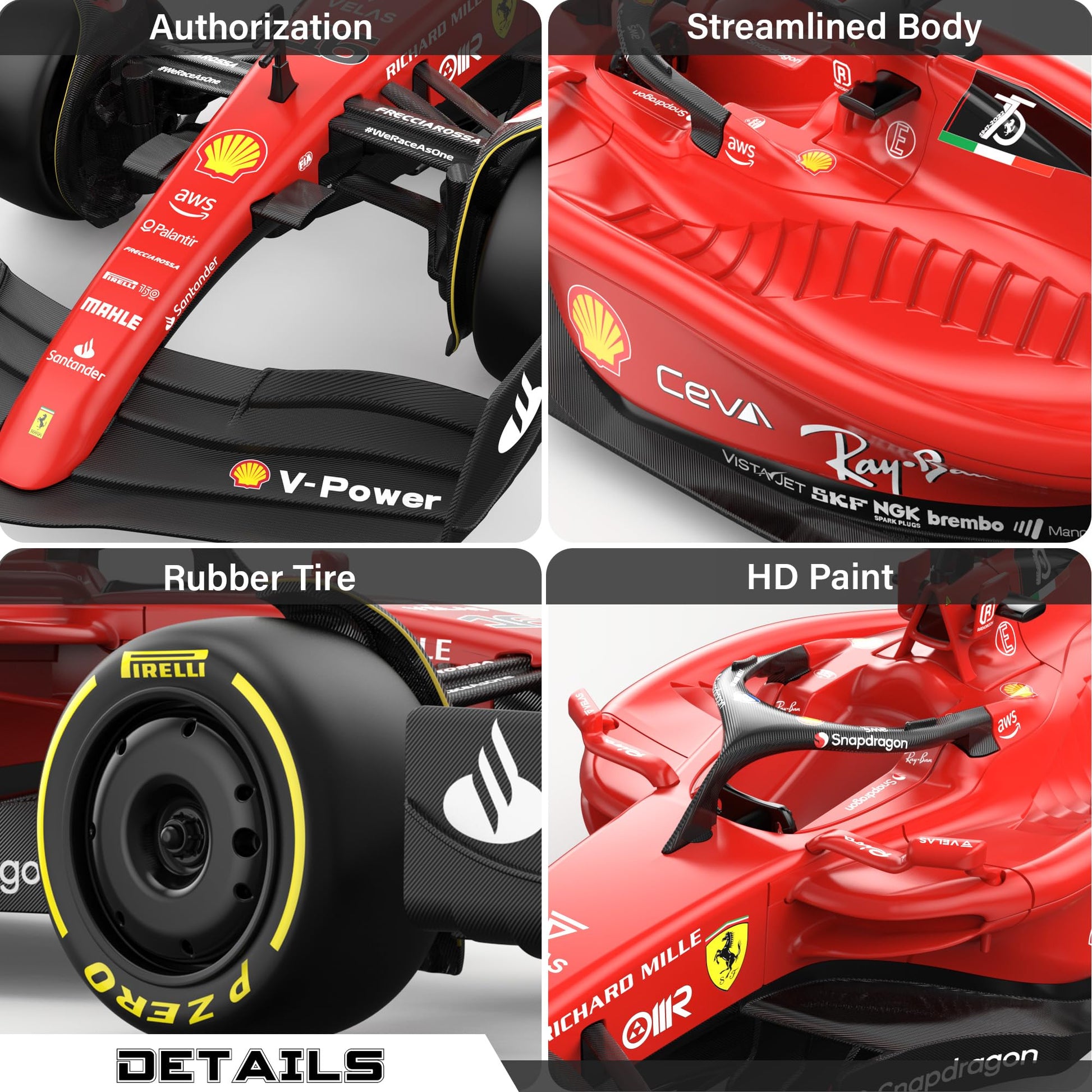 Voltz Toys Authentic Licensed 1:18 Ferrari F1 75 Remote Control Car - F1 Collection RC car Series for Kids and Adults - 2.4GHz RC Car for Gift (1:18