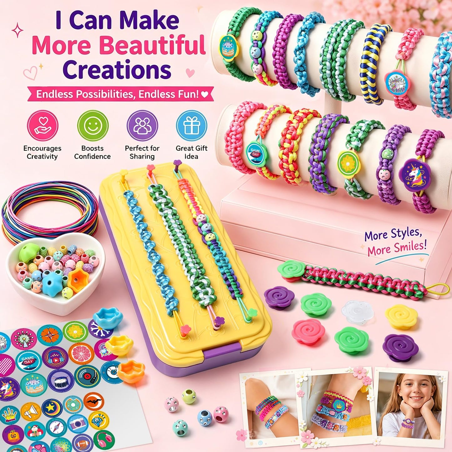 DDAI Arts and Crafts for Kids Age 8-12 Friendship Bracelet Making Kit for Girls - Best Birthday Gifts Ideas for Girl 7 9 10 11 Year Old - Popular
