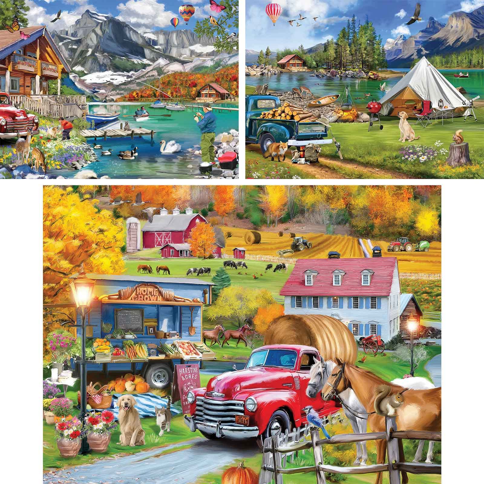 Bits and Pieces - Value Set of Three Large 300 Piece Jigsaw Puzzles for Adults - Lake & New England Farm Jigsaw Puzzles by Ali Innis, Completed Puzzle
