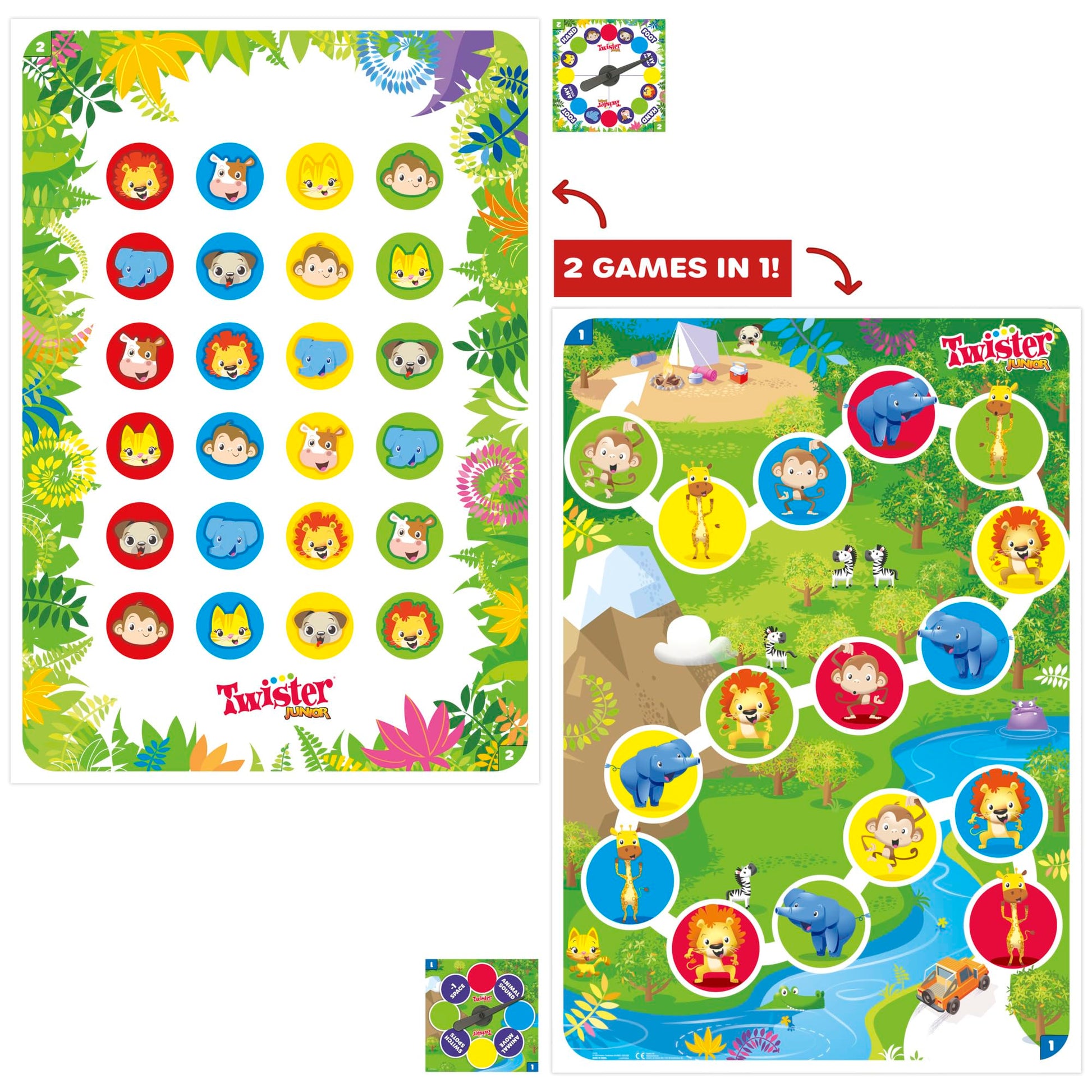 Hasbro Gaming Twister Junior Game, Animal Adventure 2-Sided Mat, 2 Games in 1, Party Game for Kids Ages 3 and Up and 2-4 Players (Amazon Exclusive)