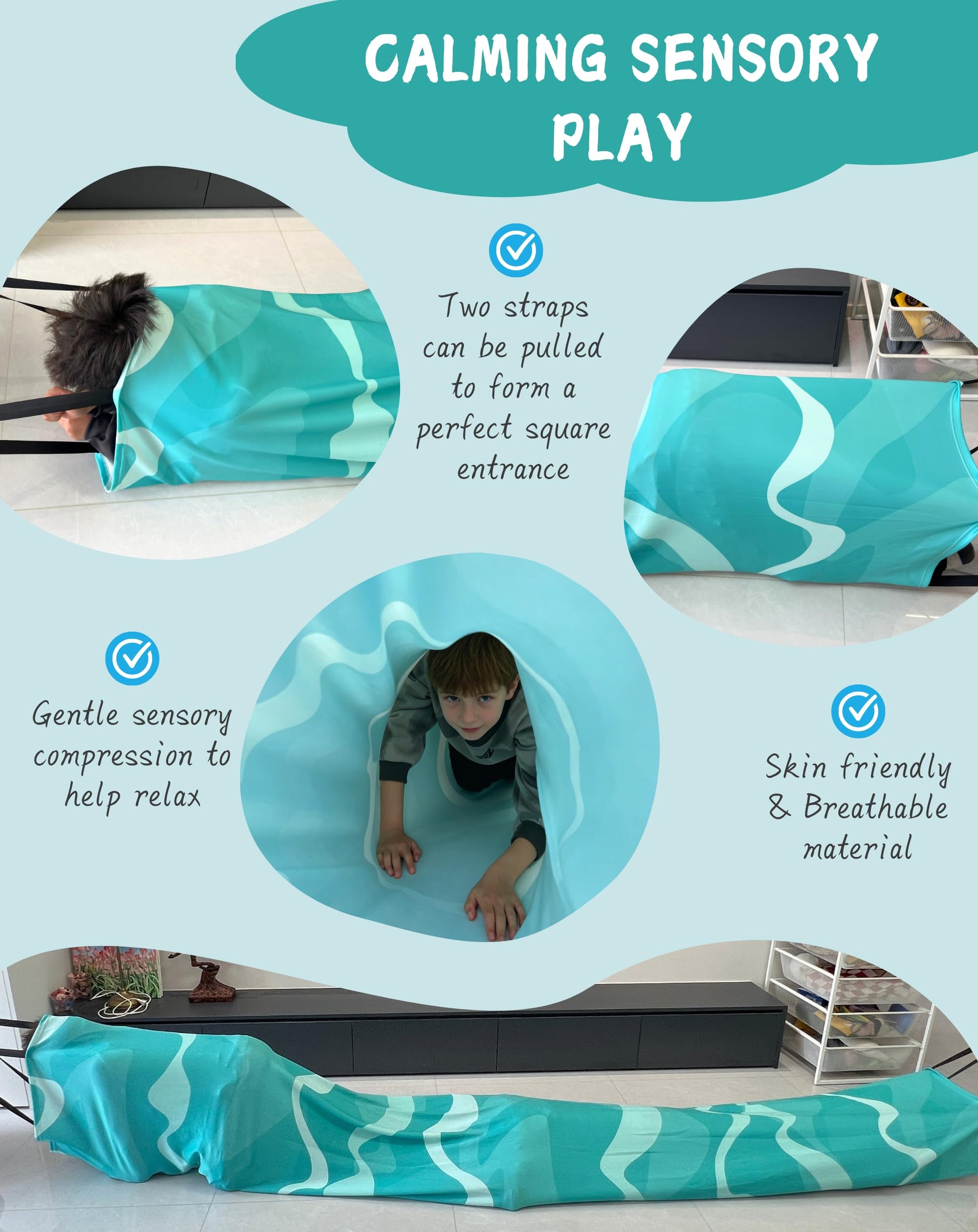 Sensory Compression Tunnel for Kids - CPC Certification 10Ft Crawl Resistance Tunnel - Ideal for Autism ADHD SPD Children Play, Exploration