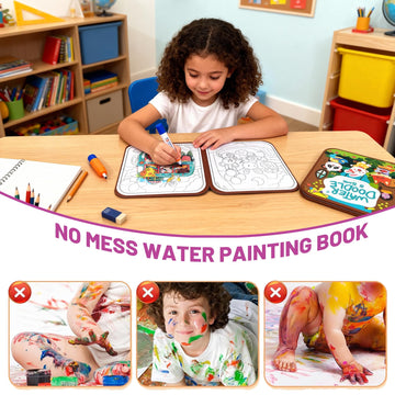 BlivEclat Water Coloring Book for Toddlers 1-3 - Mess Free Reusable Magic Reveal Montessori Painting Book with Water Pen - No Mess Paint with Water