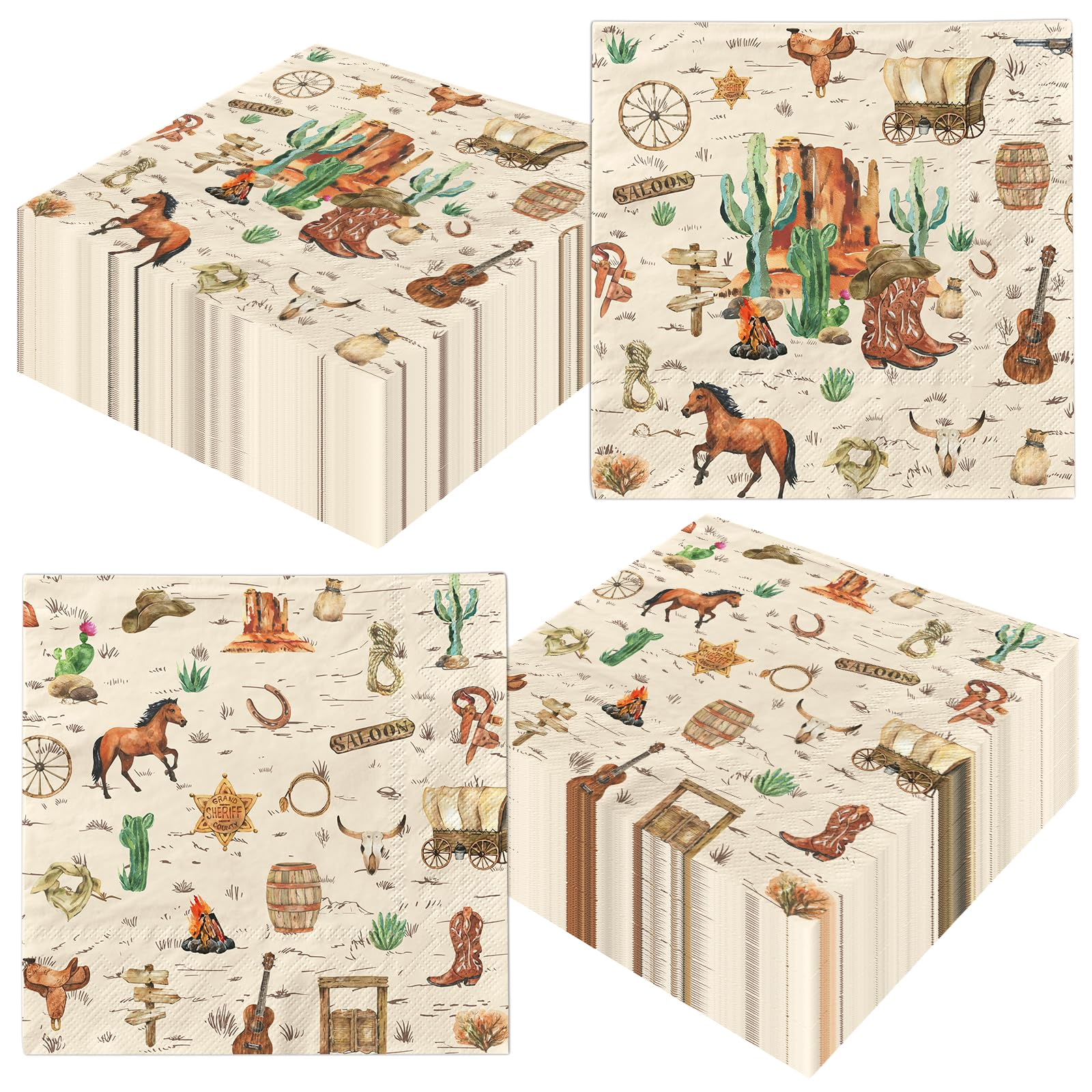 40 Pcs Western Cowboy Paper Napkins Western Birthday Party Decorations Cowboy Birthday Party Napkins Wild West Rodeo Decor for Boy Birthday Party