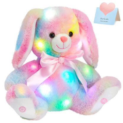 Glow Guards 10'' Easter Light up Rainbow Bunny Stuffed Animal,Soft Glowing Rabbit Plush Toy with Lop Eared Night Light,Birthday Christmas