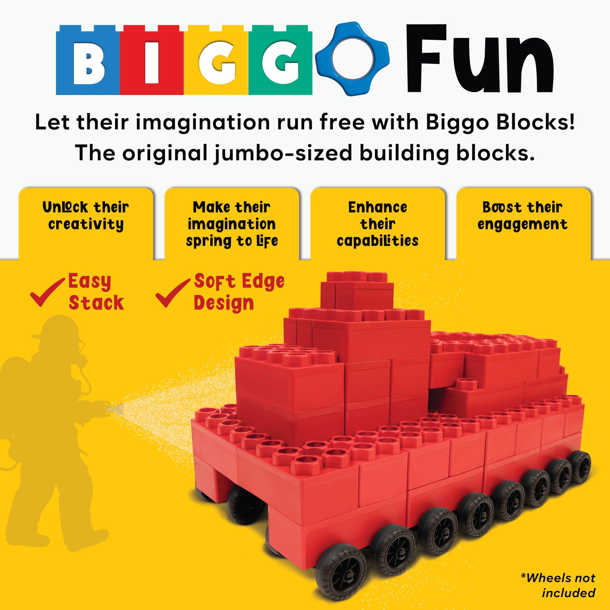 Big Blocks for Kids Ages 4-8 - Indoor & Outdoor Blocks Kids Games - Red Large Building Blocks - 48 pc