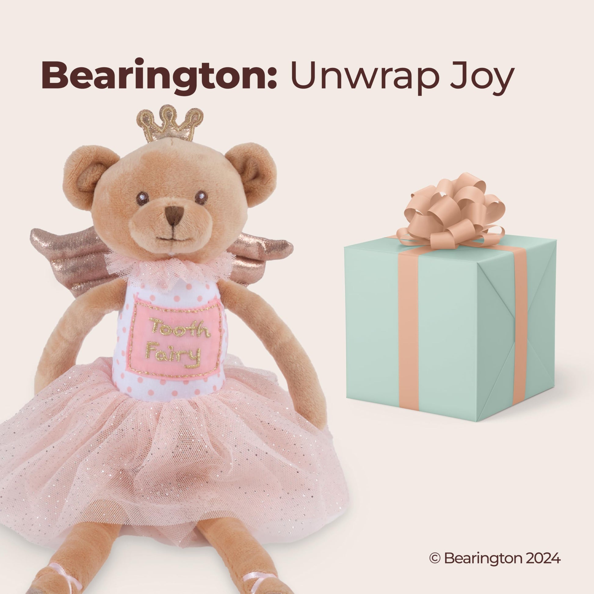Bearington Collection Tooth Fairy Tooth Holder Plush Pillow for Girls - Hanging Doll for Bed, Door, Nightstand - Bear Sparkles 14"