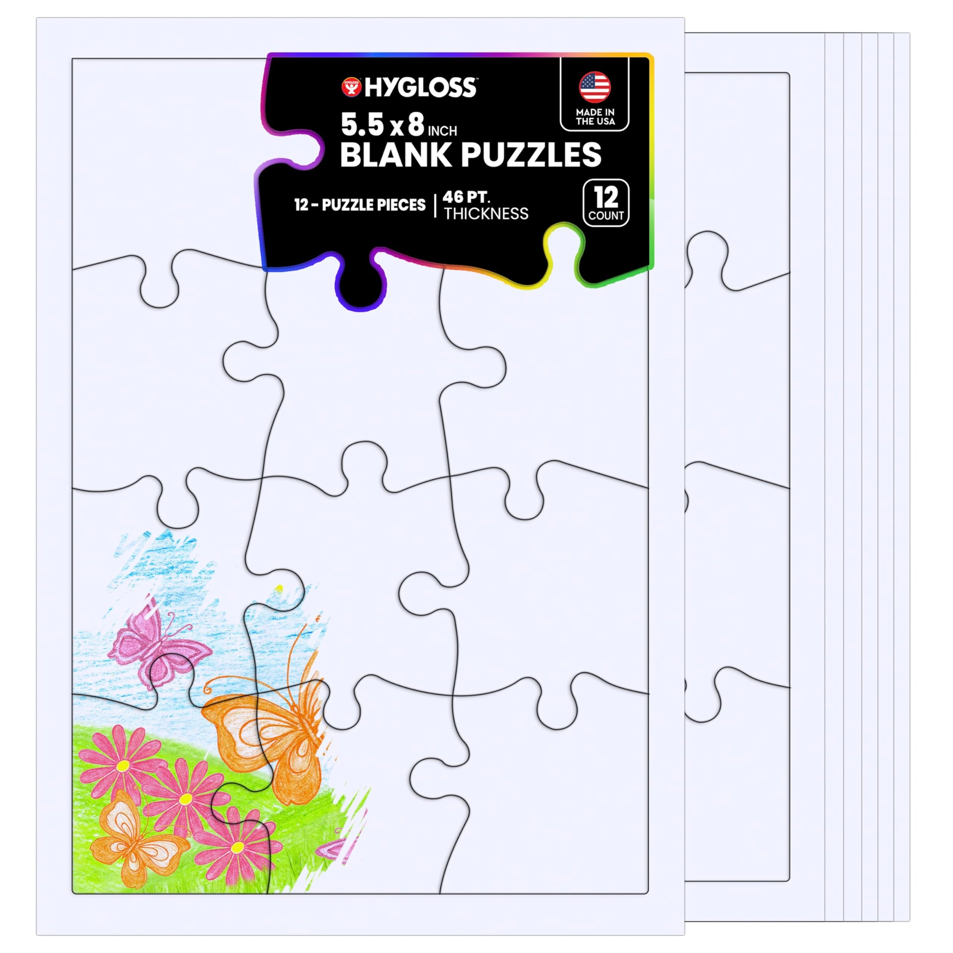 Hygloss 12 Blank Jigsaw Puzzles - 5.5 x 8 Inch, 12 Pieces Each - DYI Party invites, Perfect for Decorating, Kids' Activities, Arts & Crafts or Party