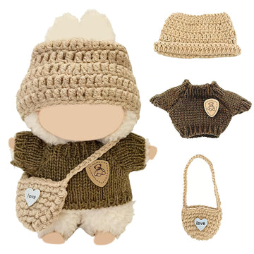 3-Piece Handcrafted 17cm Doll Clothes - Compatible with 5.91-6.7inch (17cm) Dolls as Accessories, Premium Dolls Outfit with Accessories, Hand