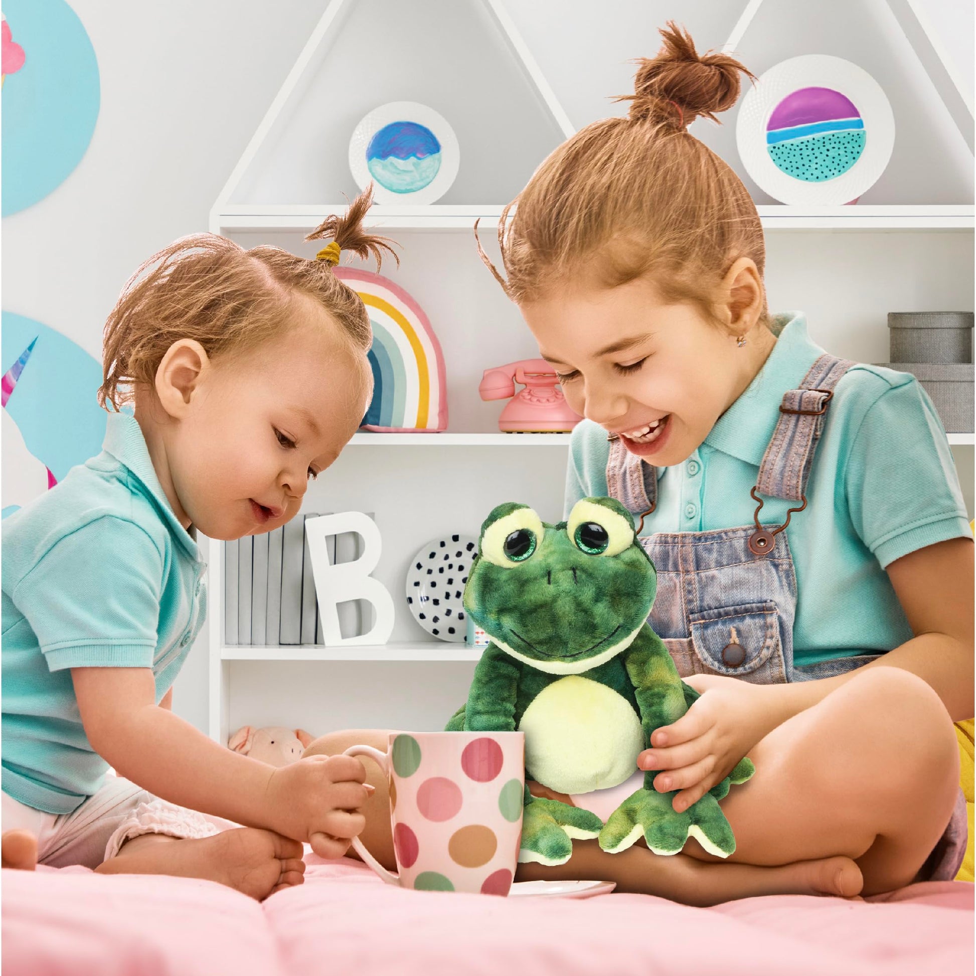 DolliBu Plush Frog Stuffed Animal - Soft Huggable Squat Green Frog, Adorable Playtime Frog Plush Toy, Cute Rain Forest Life Cuddle Gift for Kids