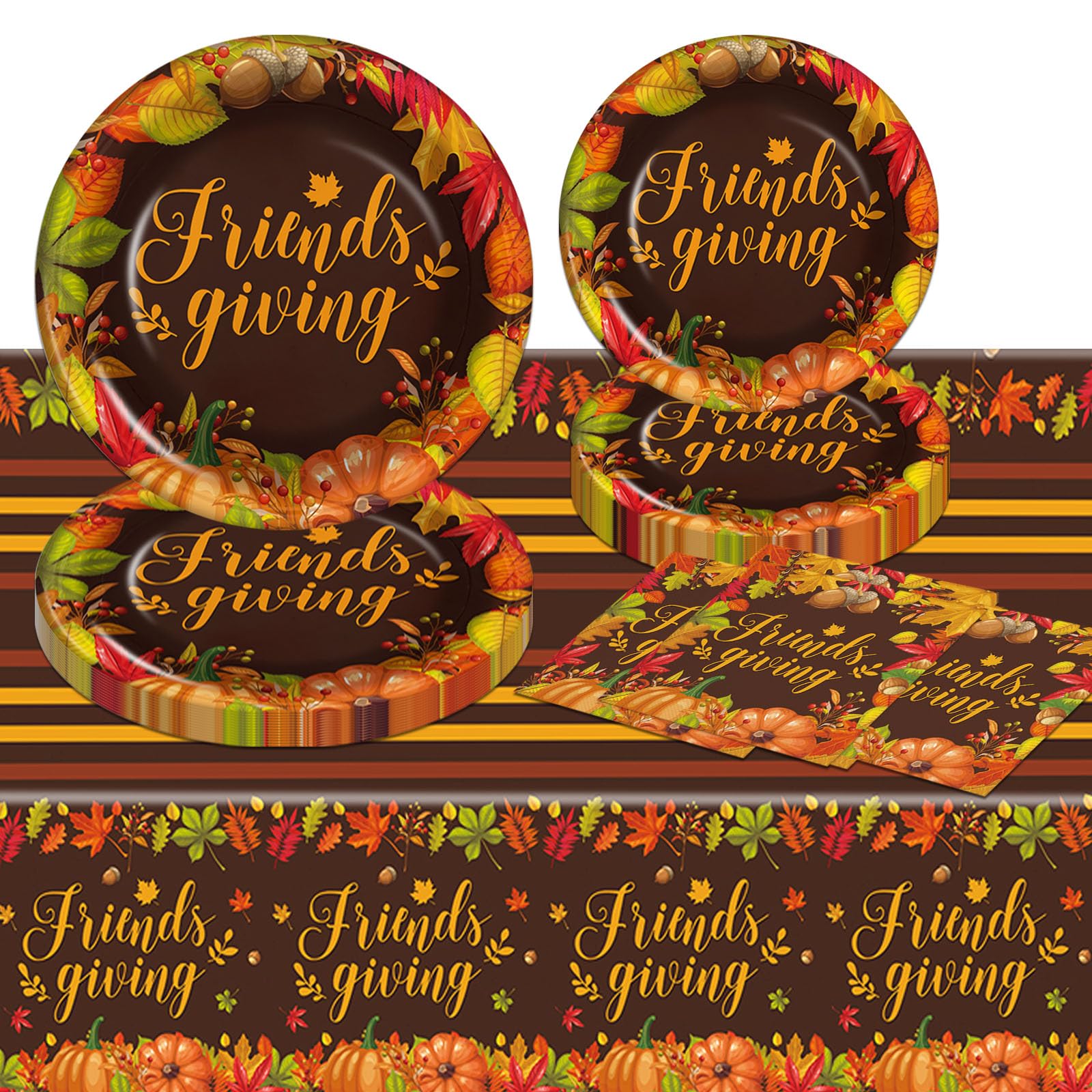 Friendsgiving Plates and Napkins Party Supplies, Friendsgiving Decorations Tableware Include Friendsgiving Tablecloth, Friendsgiving Plates