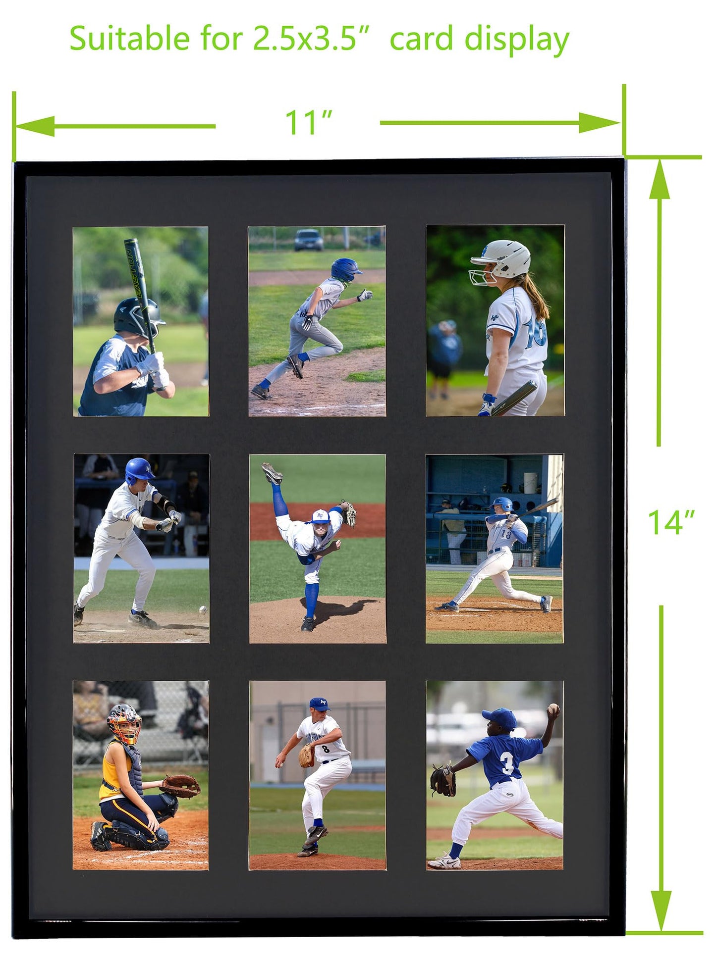 Baseball Card Display Frame for 9 Standard Cards, 4 Pack, UV Protection, Black Pasted Double Mats, Sports Card Collector Wall Display, Holder for