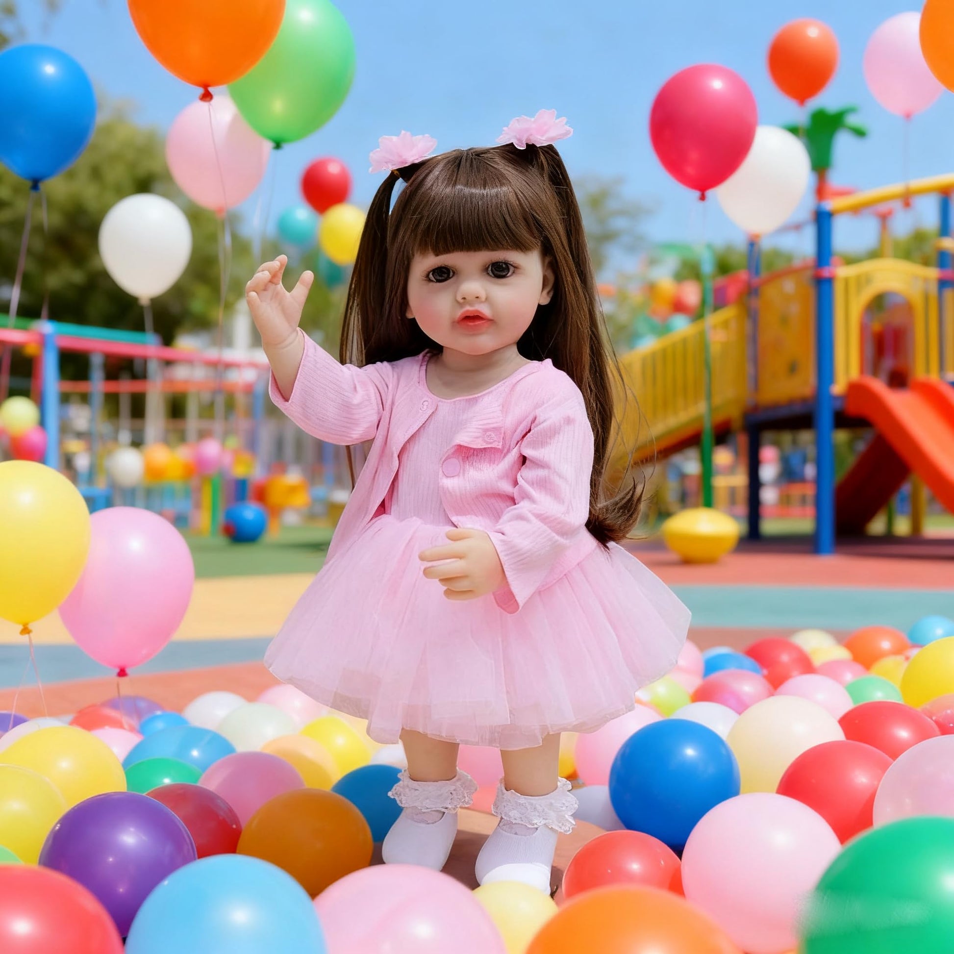 22-Inch Pink Reborn Baby Girls Doll Real Born Baby Doll Girl Toddler Newborn Baby Dolls with Toy Accessory Life Like Full Vinyl Bathable Body Brown