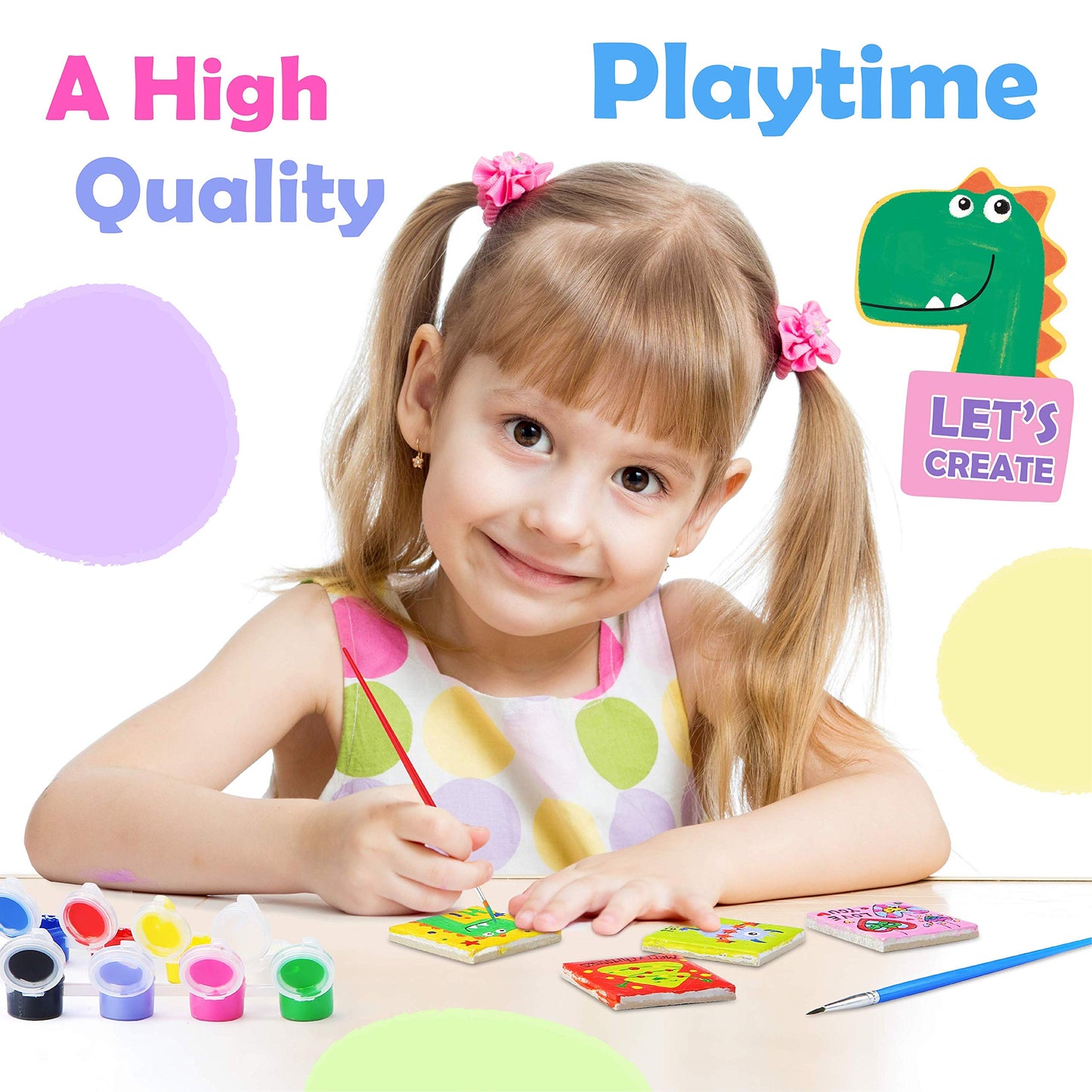 Magnetic Mini Tile Art - DIY Craft Kit; Design and Paint Magnet Tiles - Kids Paint Arts & Crafts Project; Includes 12 Tile Magnets, 8 Paint Colors, 2