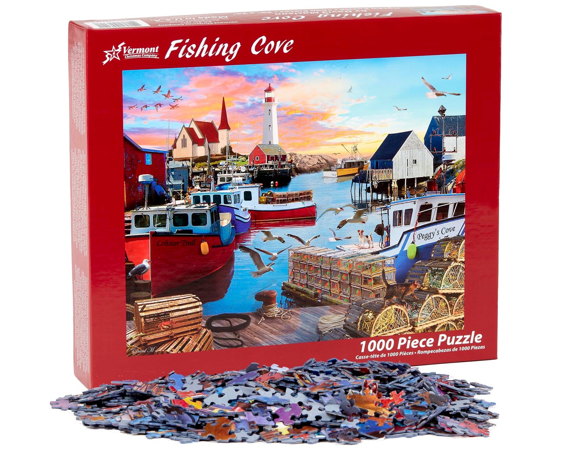 Vermont Christmas Company Fishing Cove Jigsaw Puzzle 1000 Piece 30" x 24" - Large Interlocking Pieces - Unique, Randomly Shaped Piece - Puzzle