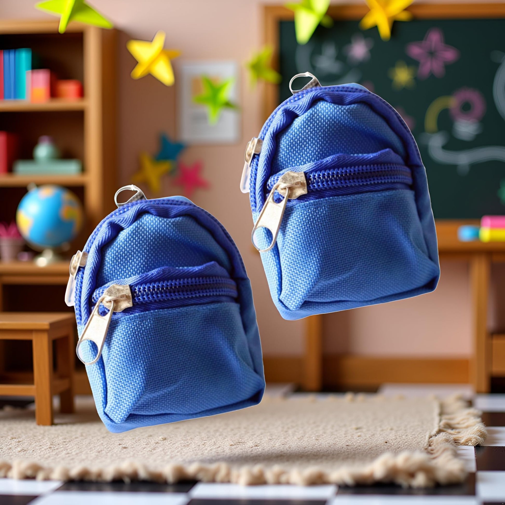 2Pcs Blue Mini Doll Backpack School Bag Model Dollhouse School Accessory for 1/6 Scale Dollhouse Décor,Simulation Mini School Bag Model,Dollhouse