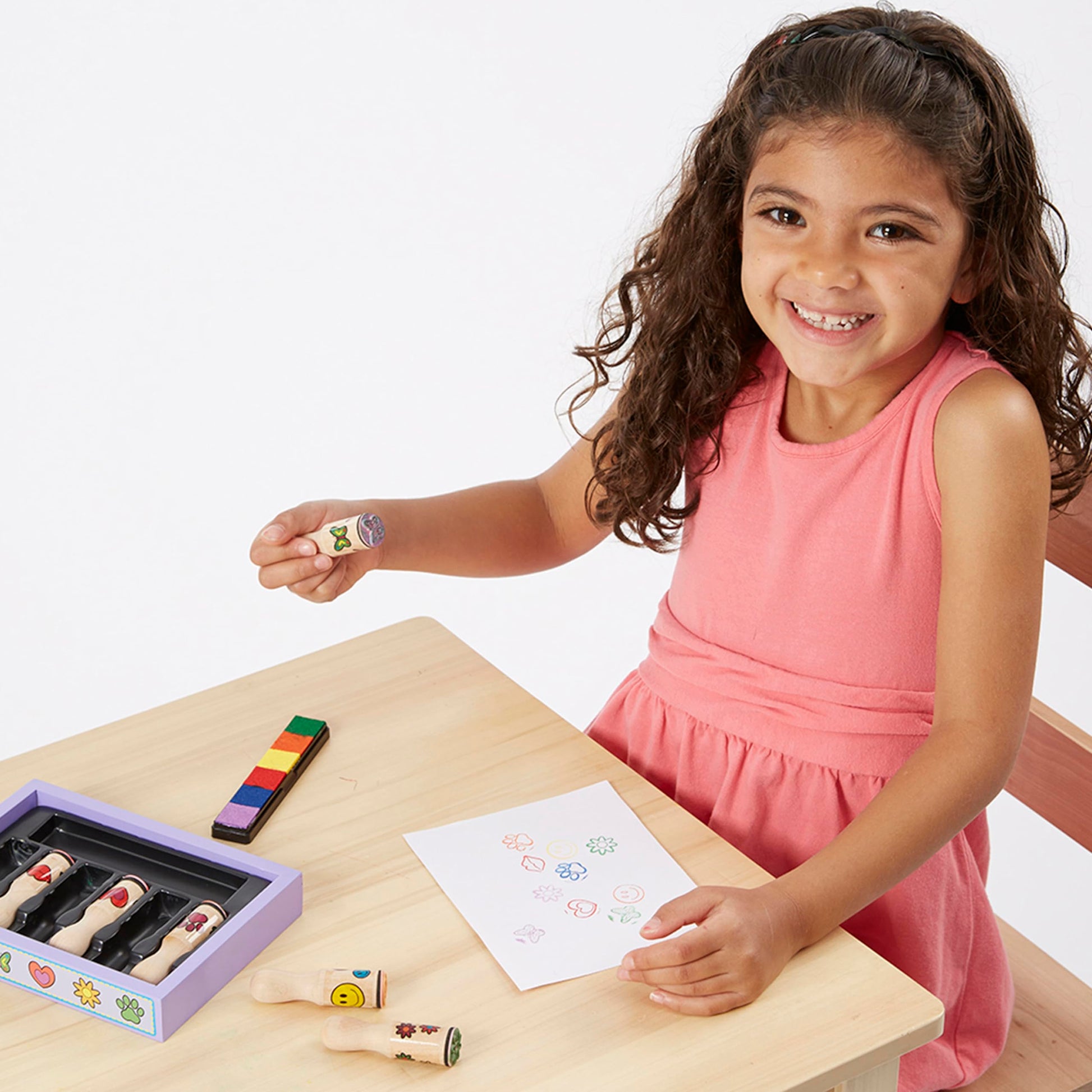Melissa & Doug Happy Handles Wooden Stamp Set: 6 Stamps and 6-Color Stamp Pad