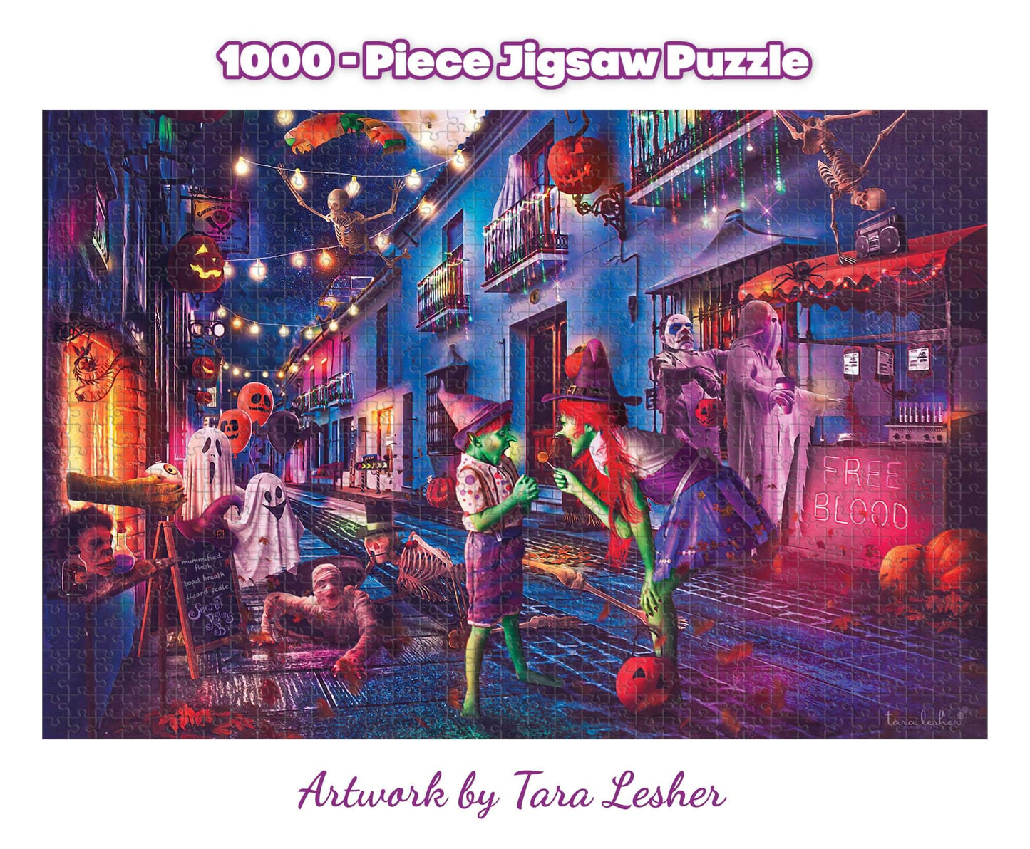 Boo Boulevard Halloween Puzzle By Tara Lesher | 1000 Piece Jigsaw Puzzle for Adults and Kids | Interactive Brain Teaser for Family Game Night | 29 x