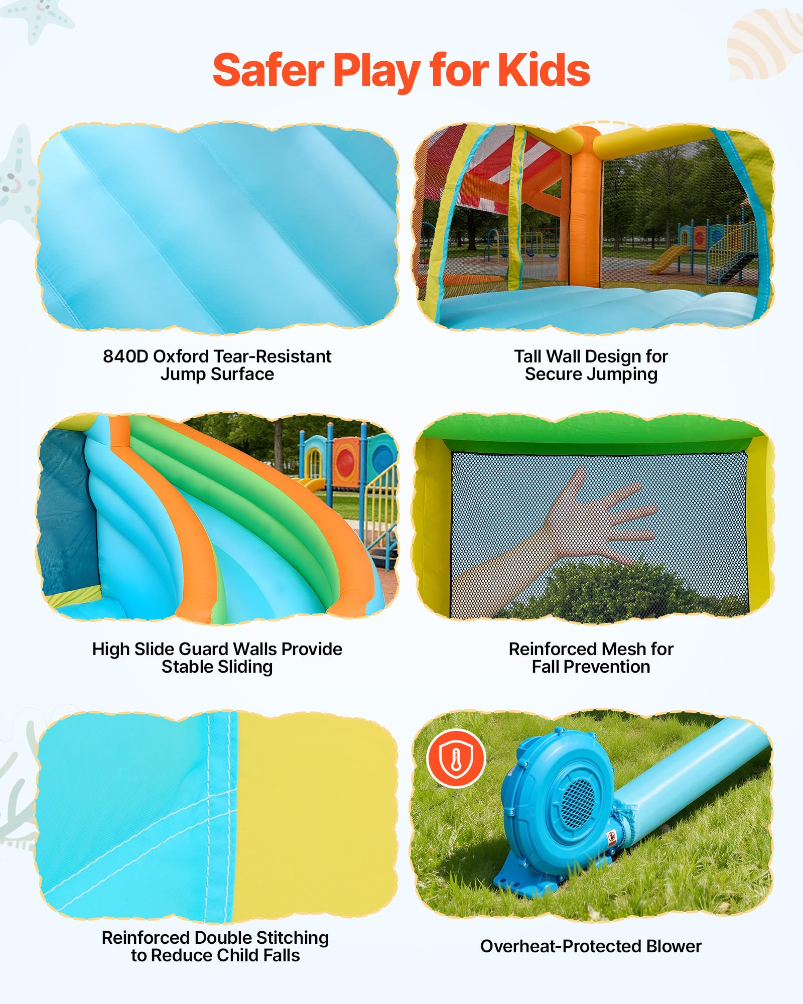 VEVOR Inflatable Pretend Market Bounce House with Blower, Large 6-in-1 Kids Water Slide Castle with Splash Pool, Climbing Wall, Play Booth & Bounce
