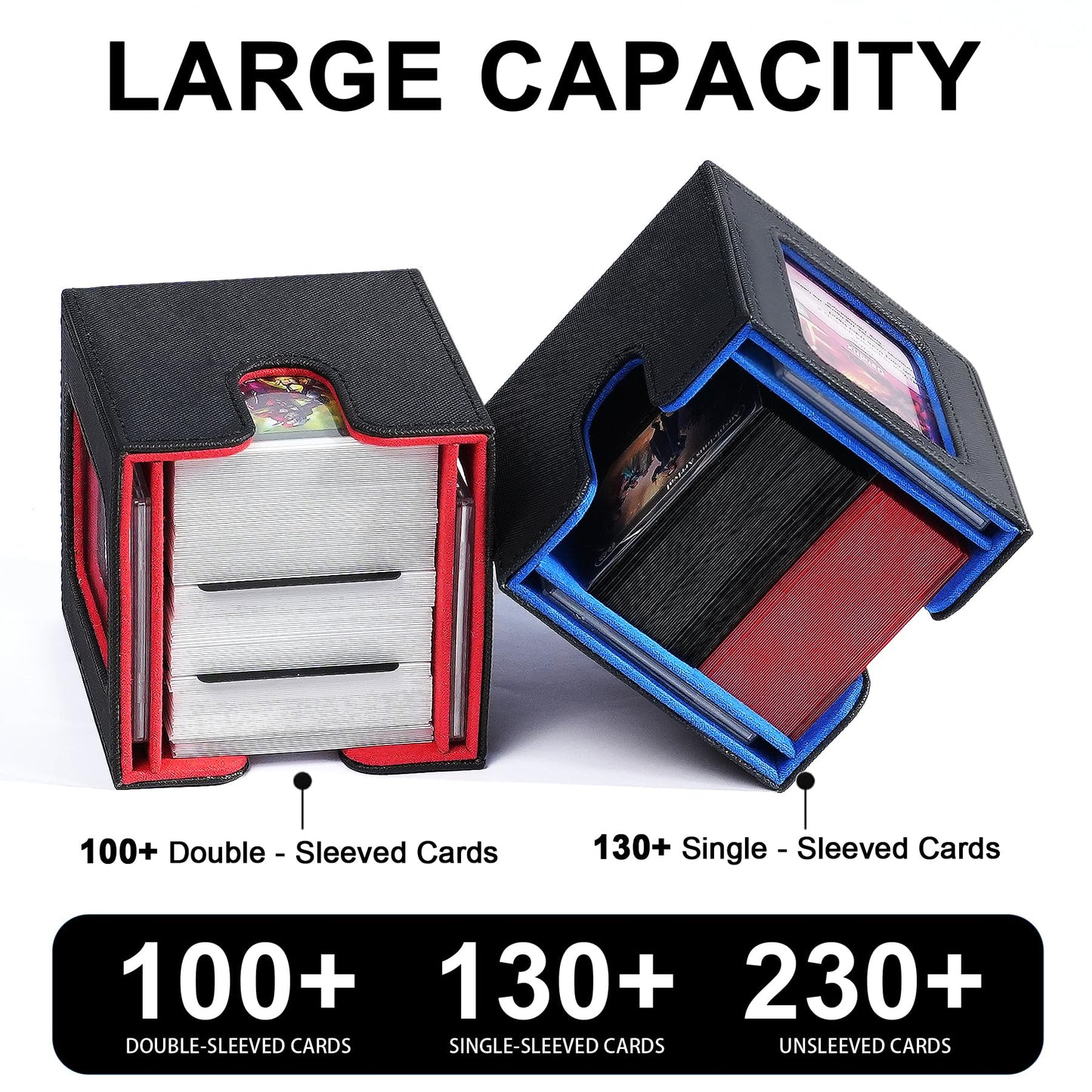 Scimi Commander Dual Display Deck Box - Patented Design Holds 130 Double-Sleeved/100 Triple-Sleeved Cards, Includes 2 Thick Card Bricks & 2 Dividers