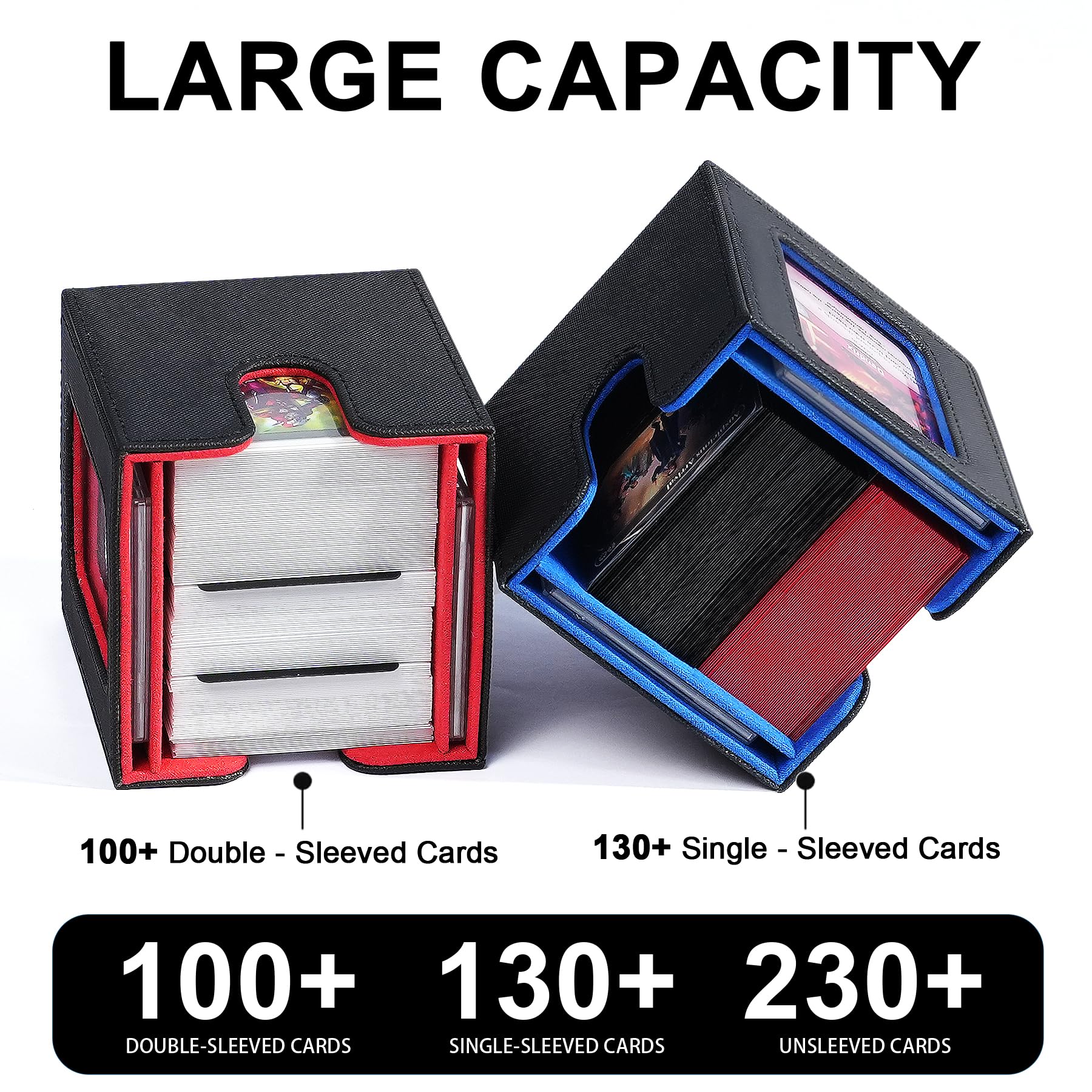 Scimi Commander Dual Display Deck Box - Patented Design Holds 130 Double-Sleeved/100 Triple-Sleeved Cards, Includes 2 Thick Card Bricks & 2 Dividers