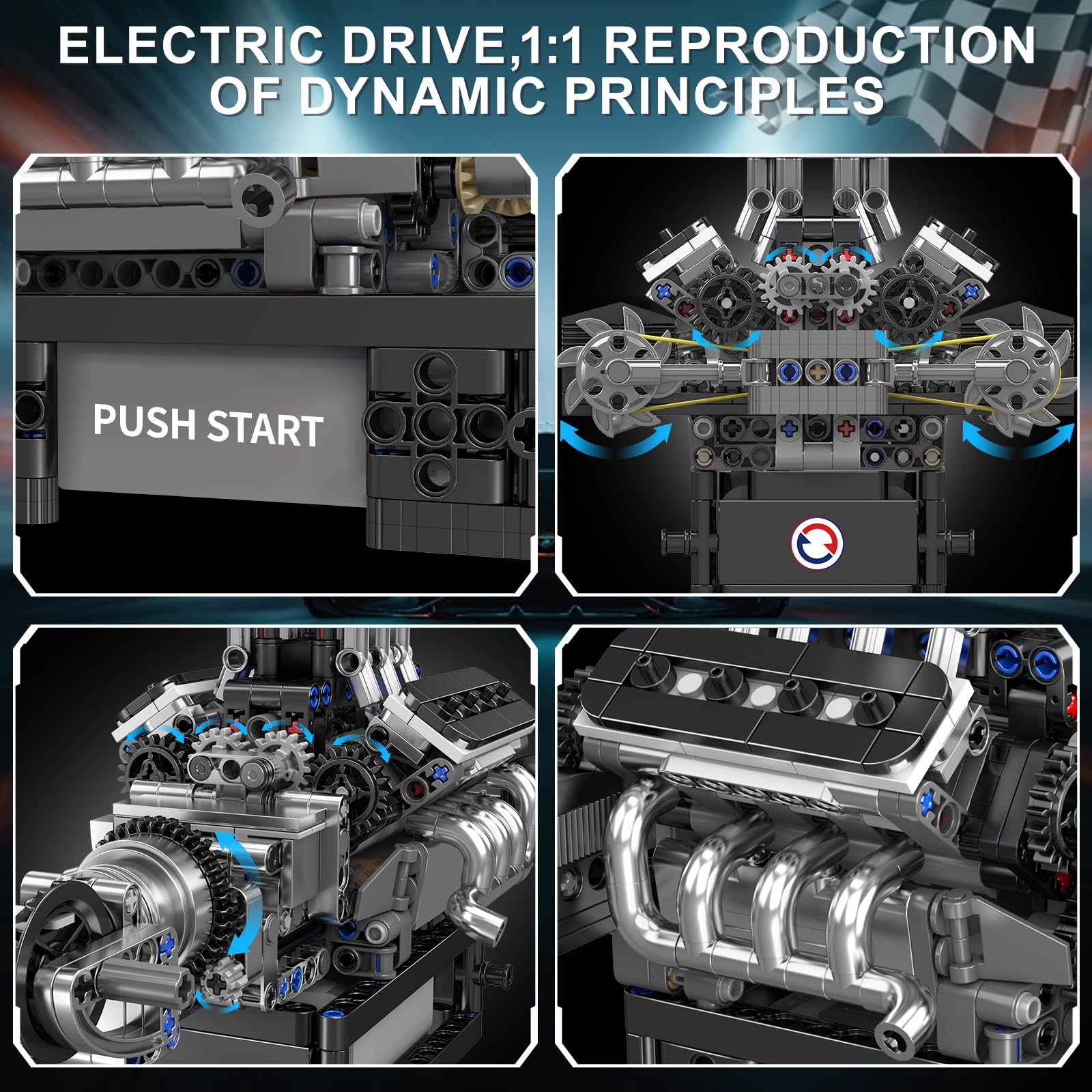 Mould King V8 Engine Building Blocks Sets, V8 Engine Model kit That Run, Build Your Own STEM Model Engine, 8-Cylinder Car Engine Building Engineering