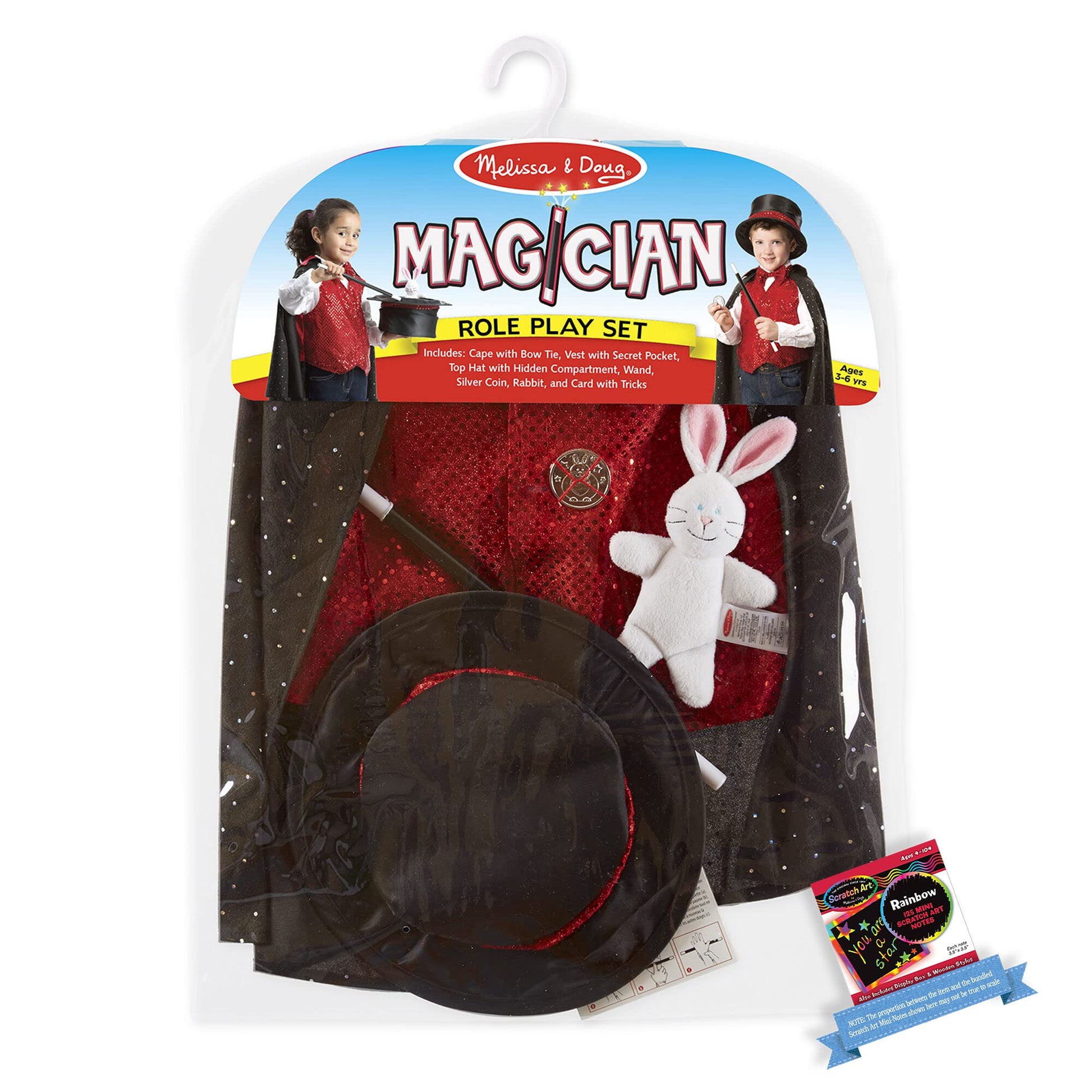 Melissa & Doug Magician: Role Play Set Bundle with 1 Theme Compatible M&D Scratch Fun Mini-Pad (08508)