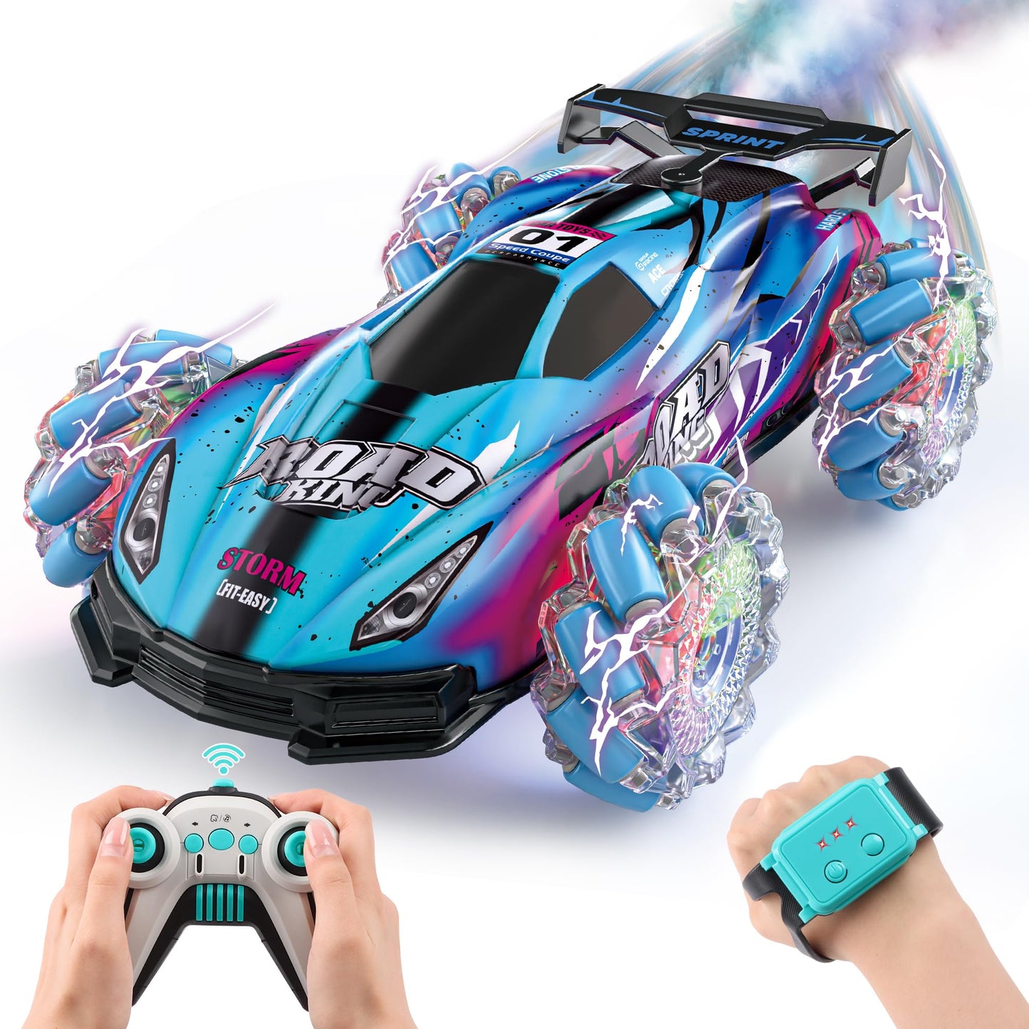 SPRSHY RC Stunt Car Toys - Gesture Remote Control Racing Cars Comes with Spray,Lights,360° Rotation for Kids,Vehicle Birthday Gifts for Boys and Girls