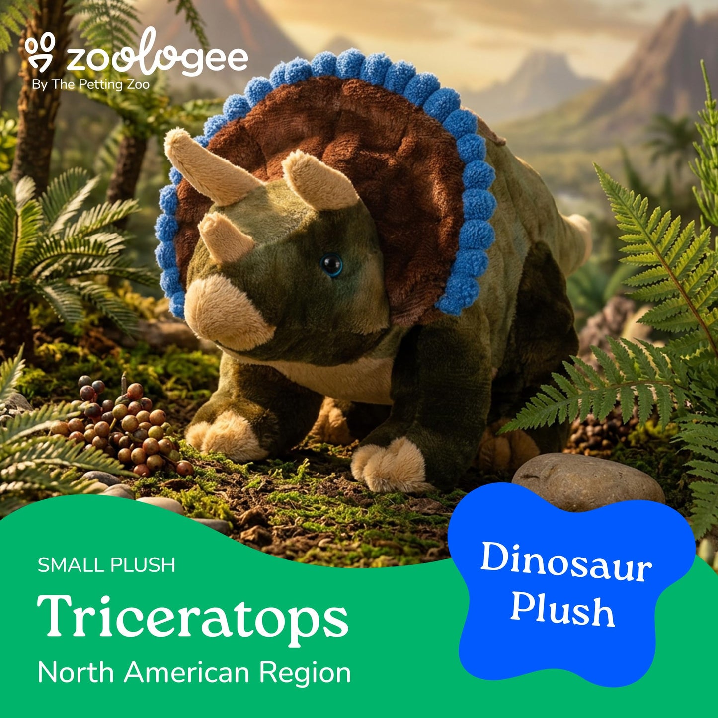 The Petting Zoo Triceratops Stuffed Animal Plushie, Gift for Kids, Dinosaur Animals, Triceratops Dinosaur Plush Toy, 12 in