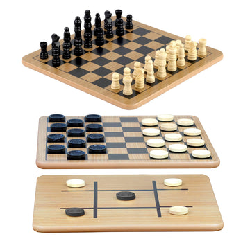 Regal Games - Reversible Wooden Board for Chess, Checkers & Tic-Tac-Toe - 24 Interlocking Wooden Checkers and 32 Standard Chess Pieces - for Age 8