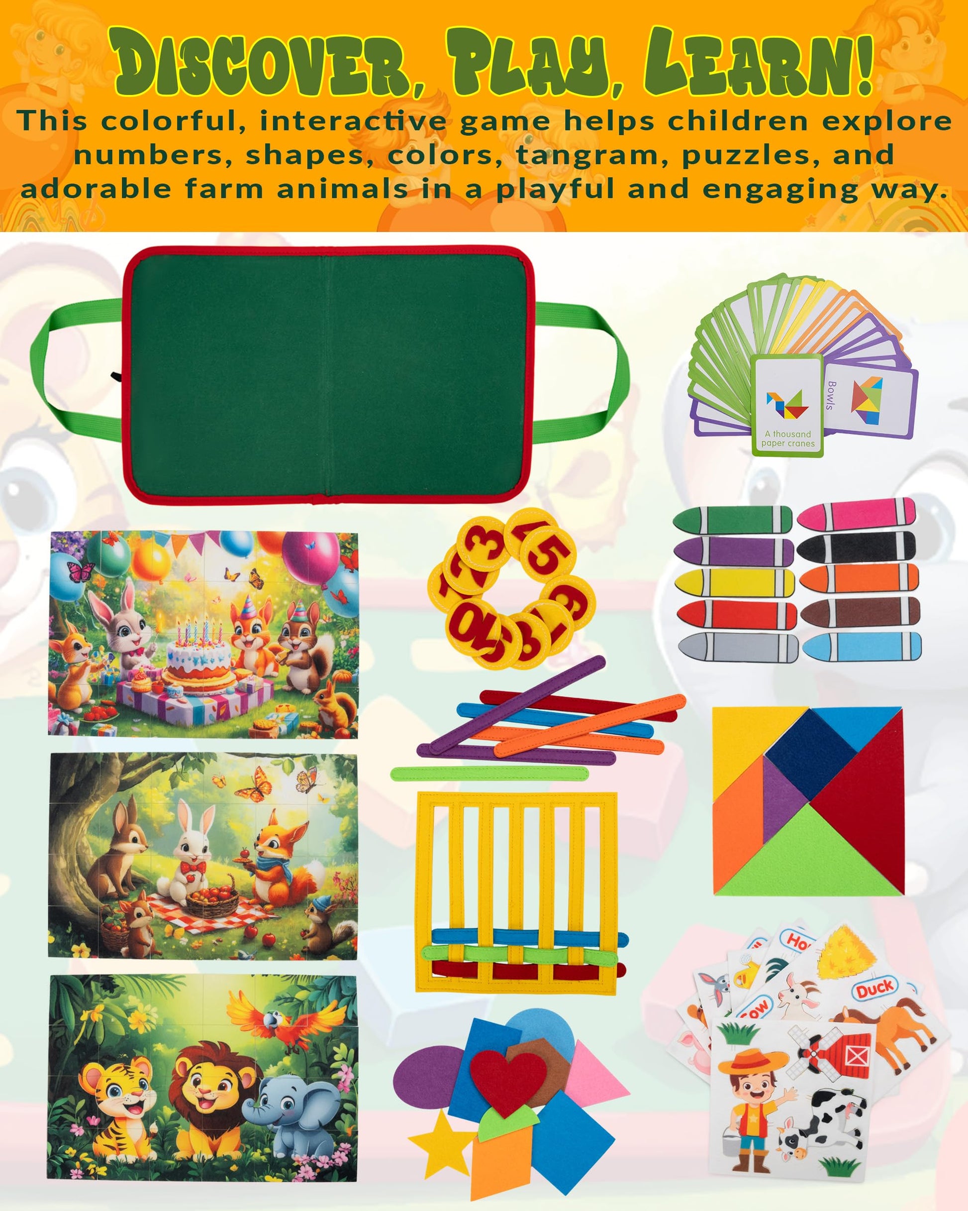 HappyVk Educational Felt Story Board Set - One Felt Board and 154 Pieces Storytelling Learning Kit for Toddlers and A Felt Activity Board Game with 10