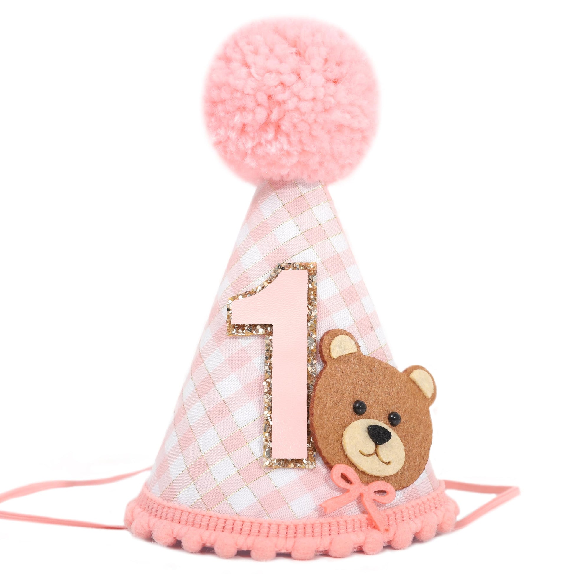 Agvgaza Bear 1st Birthday Hat for Boys & Girls - First Party Hat, Cute Twin Bear Theme for Baby Showers & Birthday Decorations (Pink)