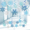 Winter Snowflake Hanging Decorations 30 Pcs Blue and Silver Christmas Ceiling Streamers Hanging Decorations Glittery Snowflakes Swirls for Wonderland
