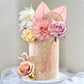 Boho Cake Topper Flower Cake Topper Pink Palm Leaves Cake Decorations with Artificial Rose Ginkgo Leaves and Balls for Wedding Birthday Boho Flower