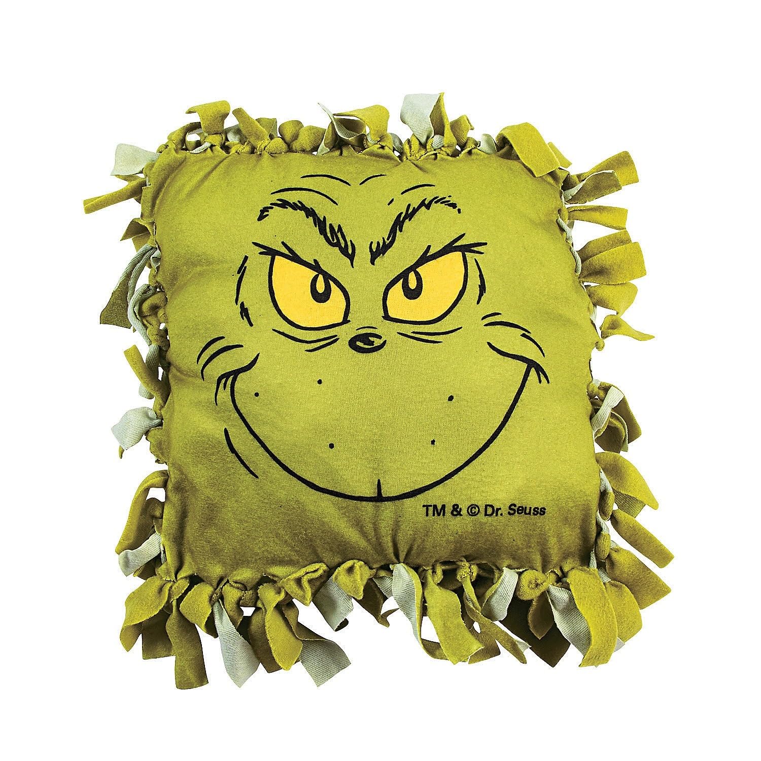 Fun Express Dr. Seuss The Grinch Christmas Fleece Tied Pillow Craft Kit - Makes 6 No-Sew Plush Pillows | Holiday Decorations & Gifts for Kids