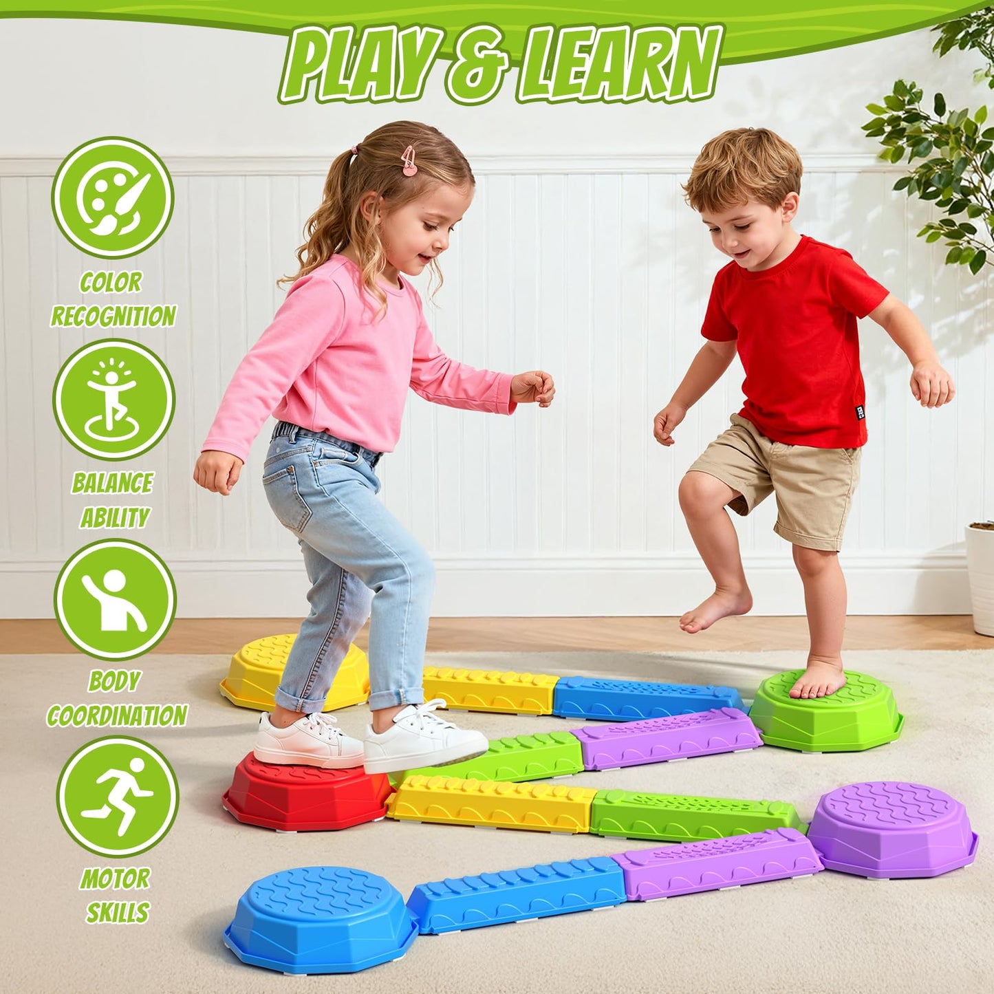 HYES Balance Beams Stepping Stones for Kids 3-5, Obstacle Courses Toys