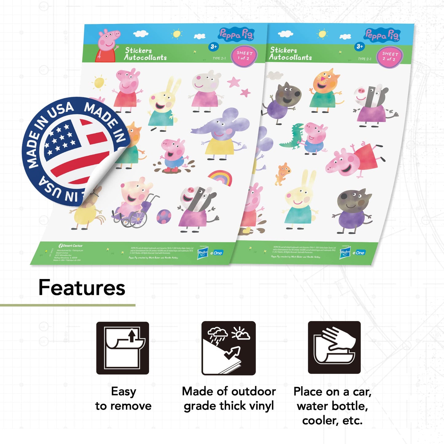 Desert Cactus Peppa Pig Sticker - 30 Peppa Stickers Premium Vinyl Decal Made in USA for Laptop Water Bottle Car Scrapbook Sheet Decorations Birthday